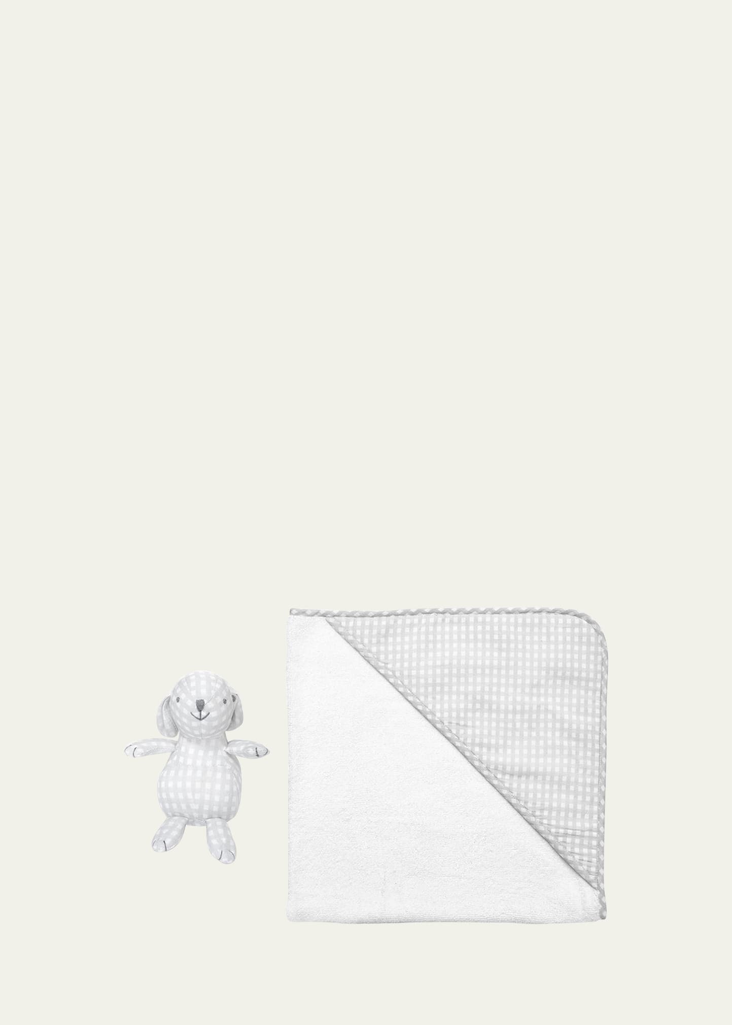 Louelle Hooded Towel And Bunny In Grey Gingham