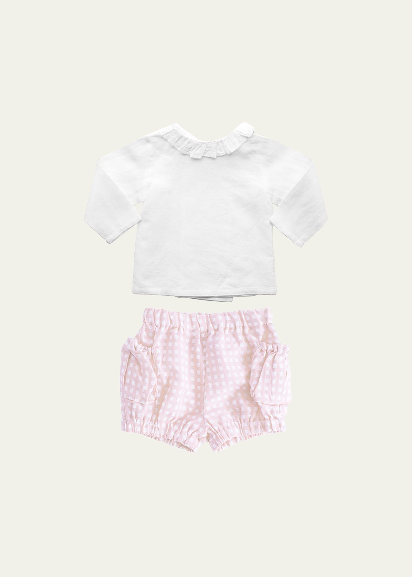 Louelle Girl's Two-piece Blouse W/shorts Set In Dusty Pink Gingha