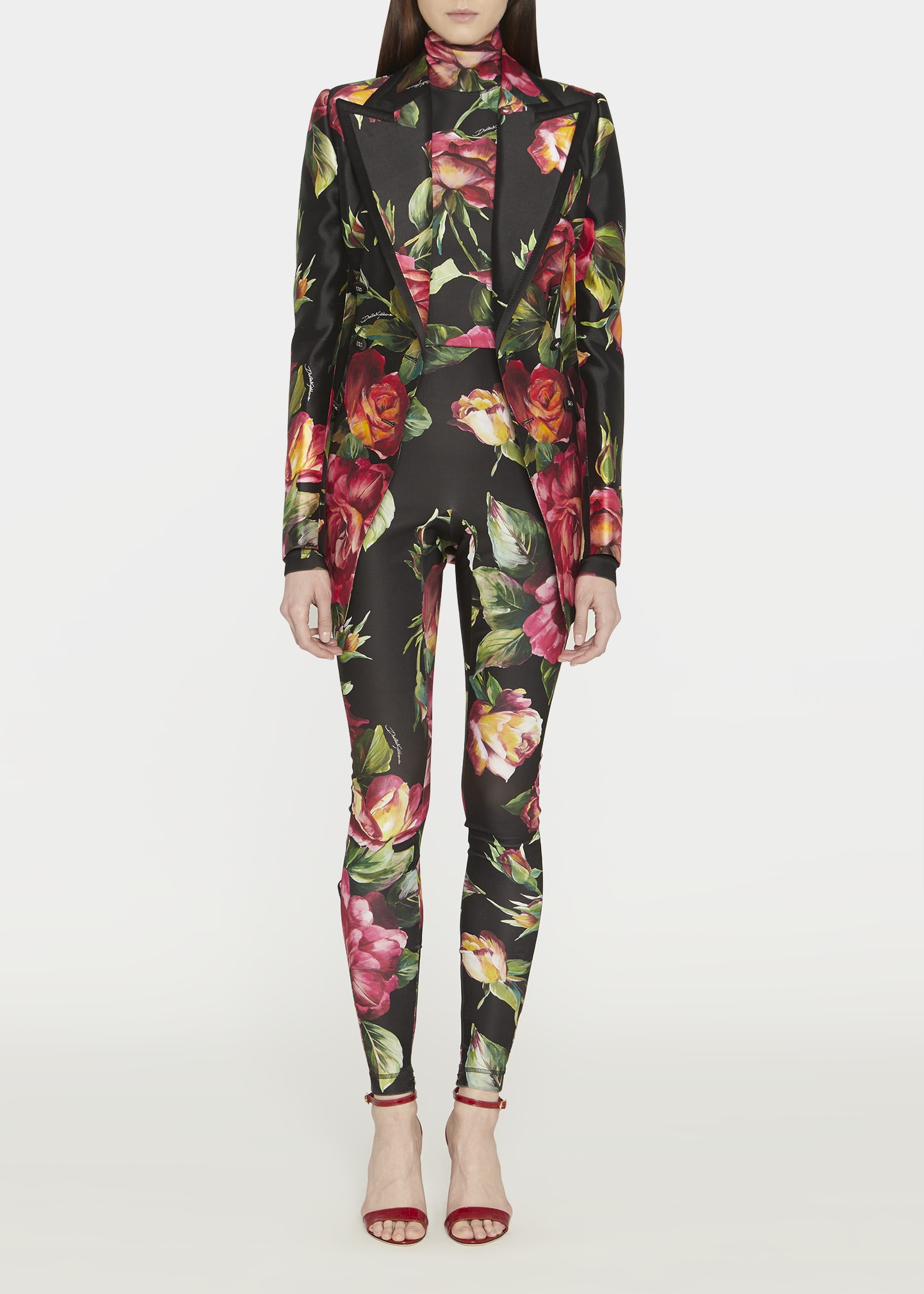 Dolce & Gabbana Turlington Floral Double-breasted Silk Jacket In Black Print