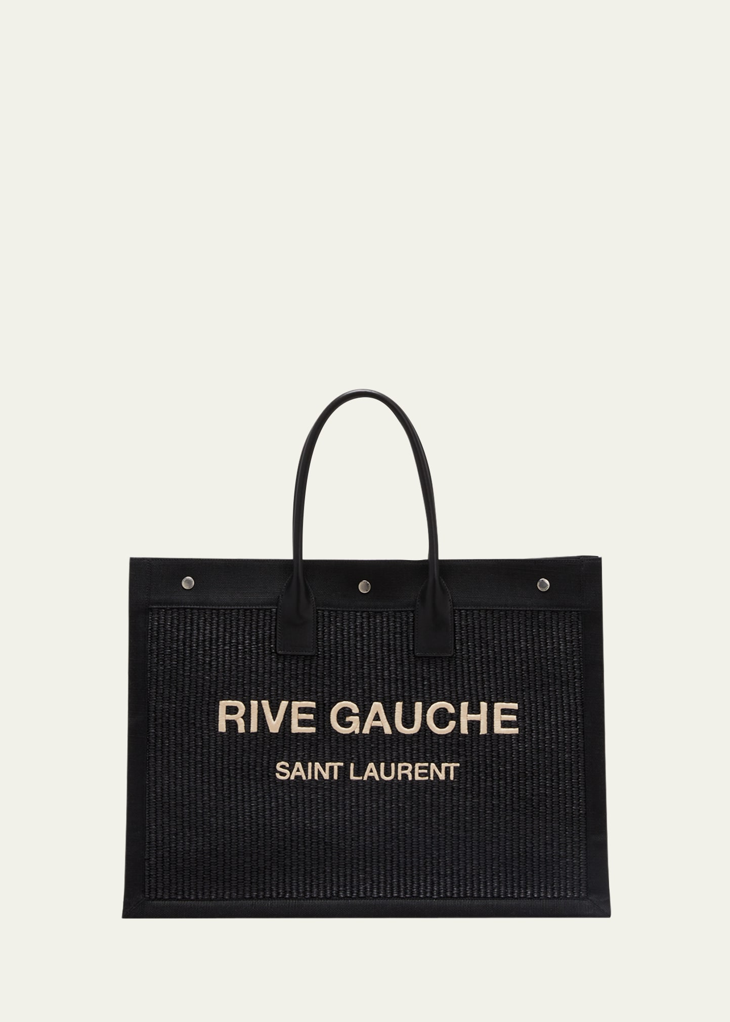 Shop Saint Laurent Men's Rive Gauche Raffia Canvas Tote Bag In Black