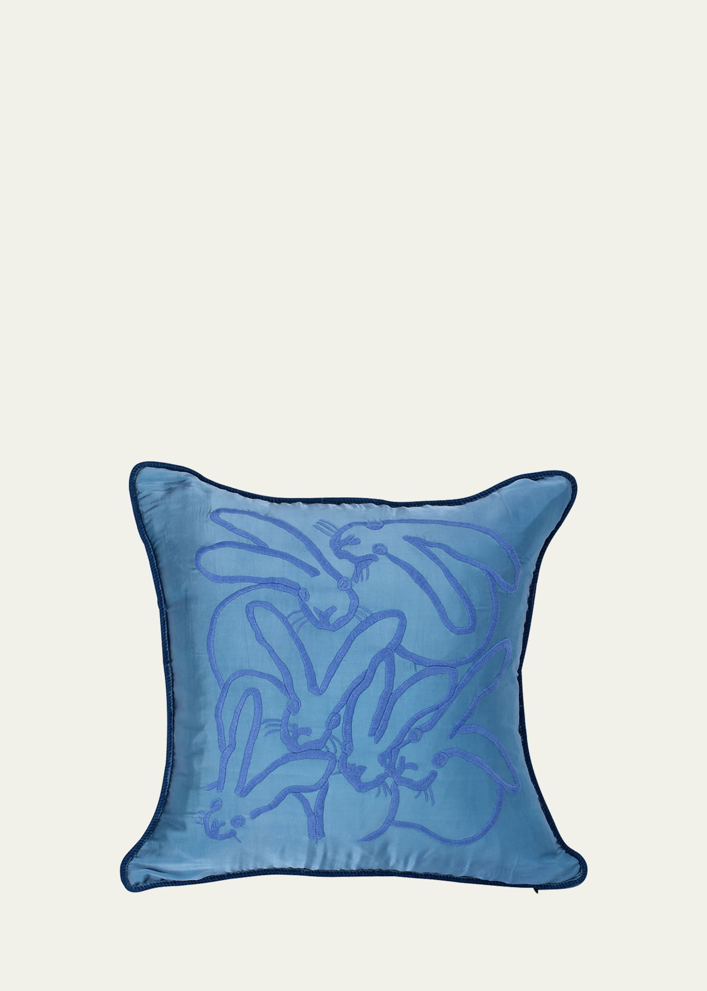 Embroidered Silk & Velvet Seven Bunny Pillow, 22"