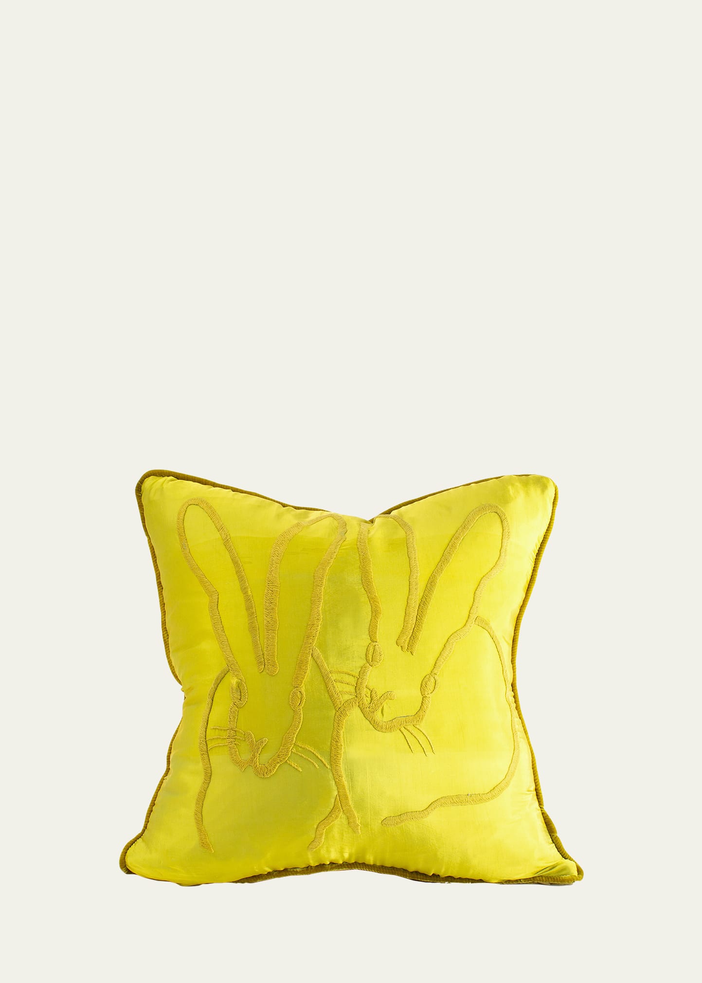Hunt Slonem Embroidered Silk & Velvet Bunny Pillow, 20" In Charteuse
