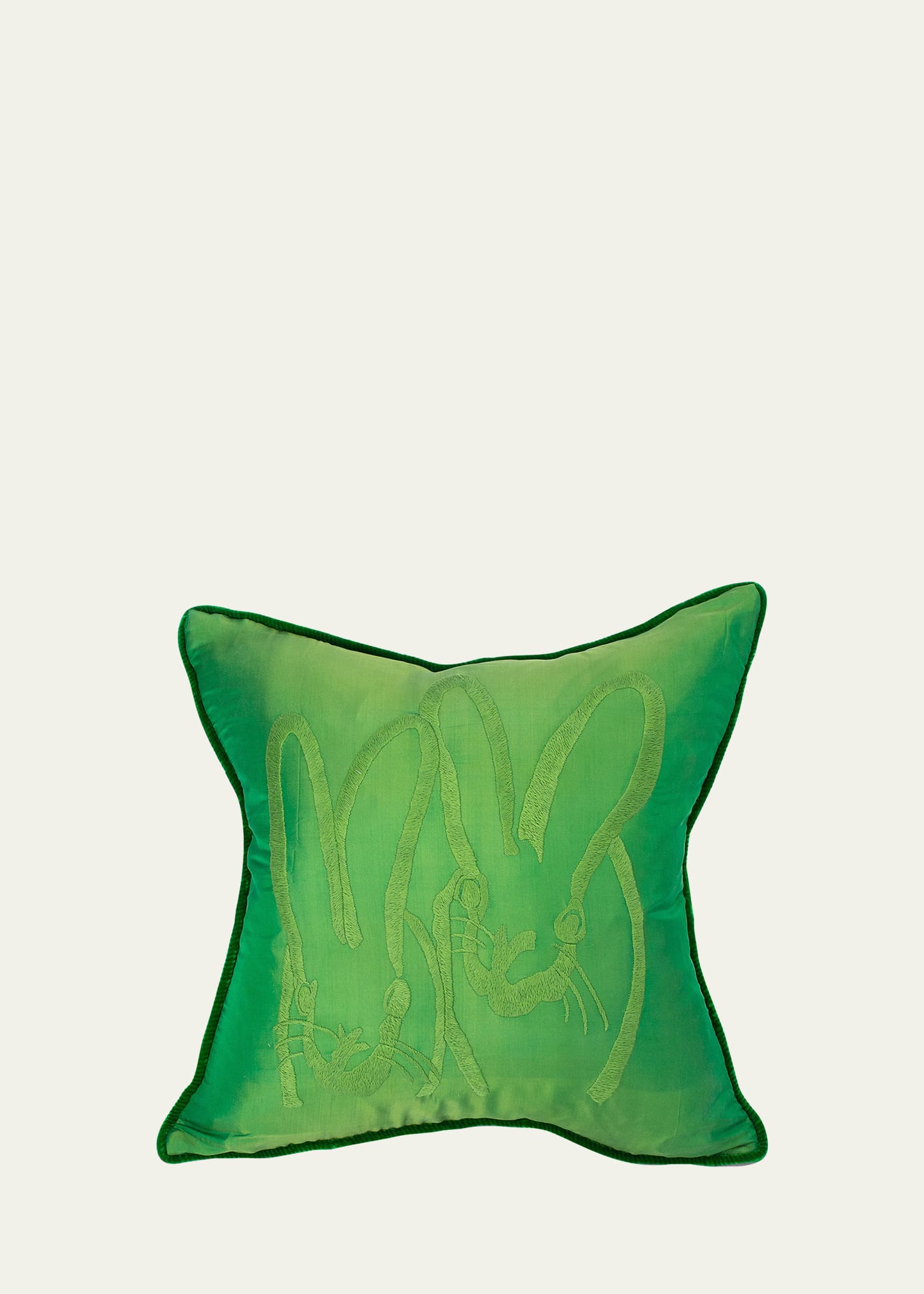 Hunt Slonem Embroidered Silk & Velvet Bunny Pillow, 18" In Green