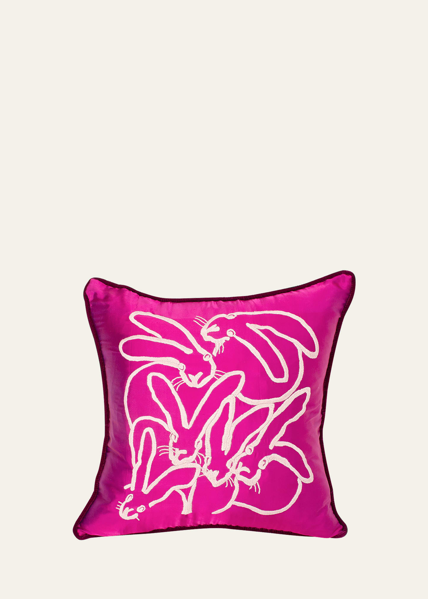Hunt Slonem Embroidered Silk & Velvet Seven Bunny Pillow, 22"
