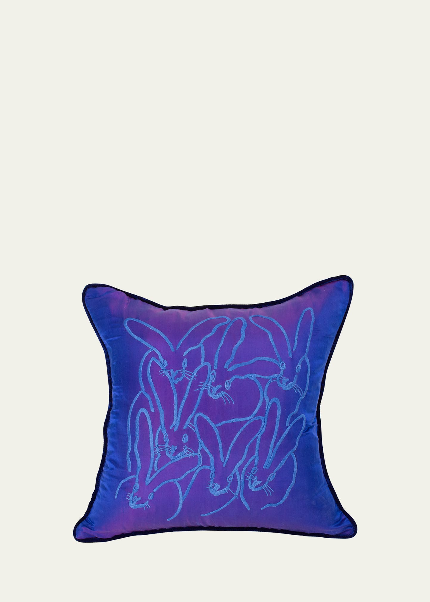 Hunt Slonem Embroidered Silk & Velvet Bunny Pillow, 22"