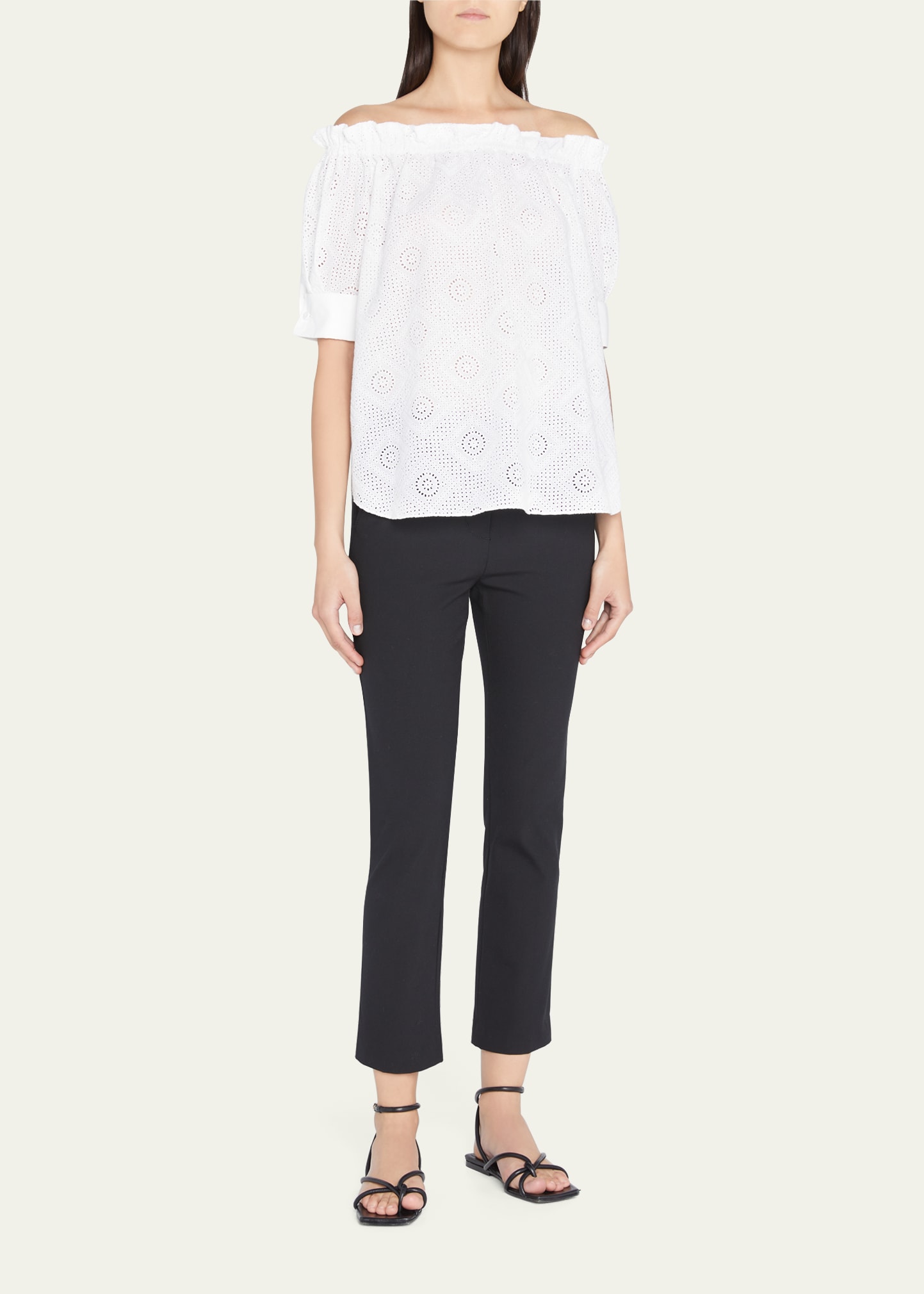 ADAM LIPPES OFF-THE-SHOULDER COTTON EYELET BLOUSE