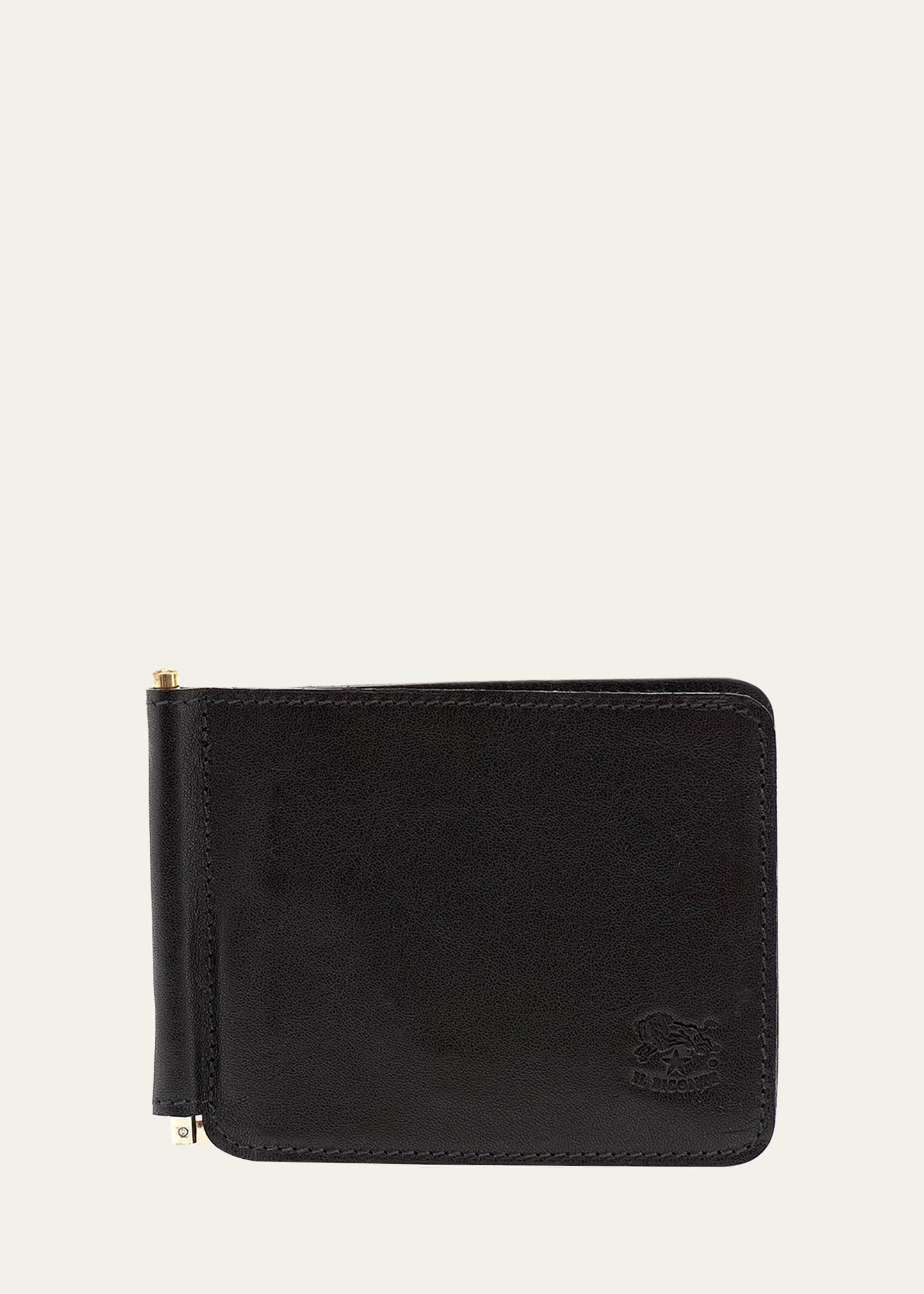 Il Bisonte Men's Leather Bifold Wallet W/ Money Clip In Black