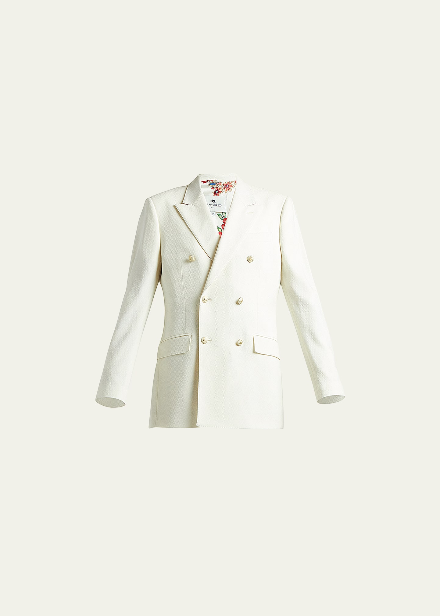 Etro Heart Double-breasted Textured Wool Blazer In White