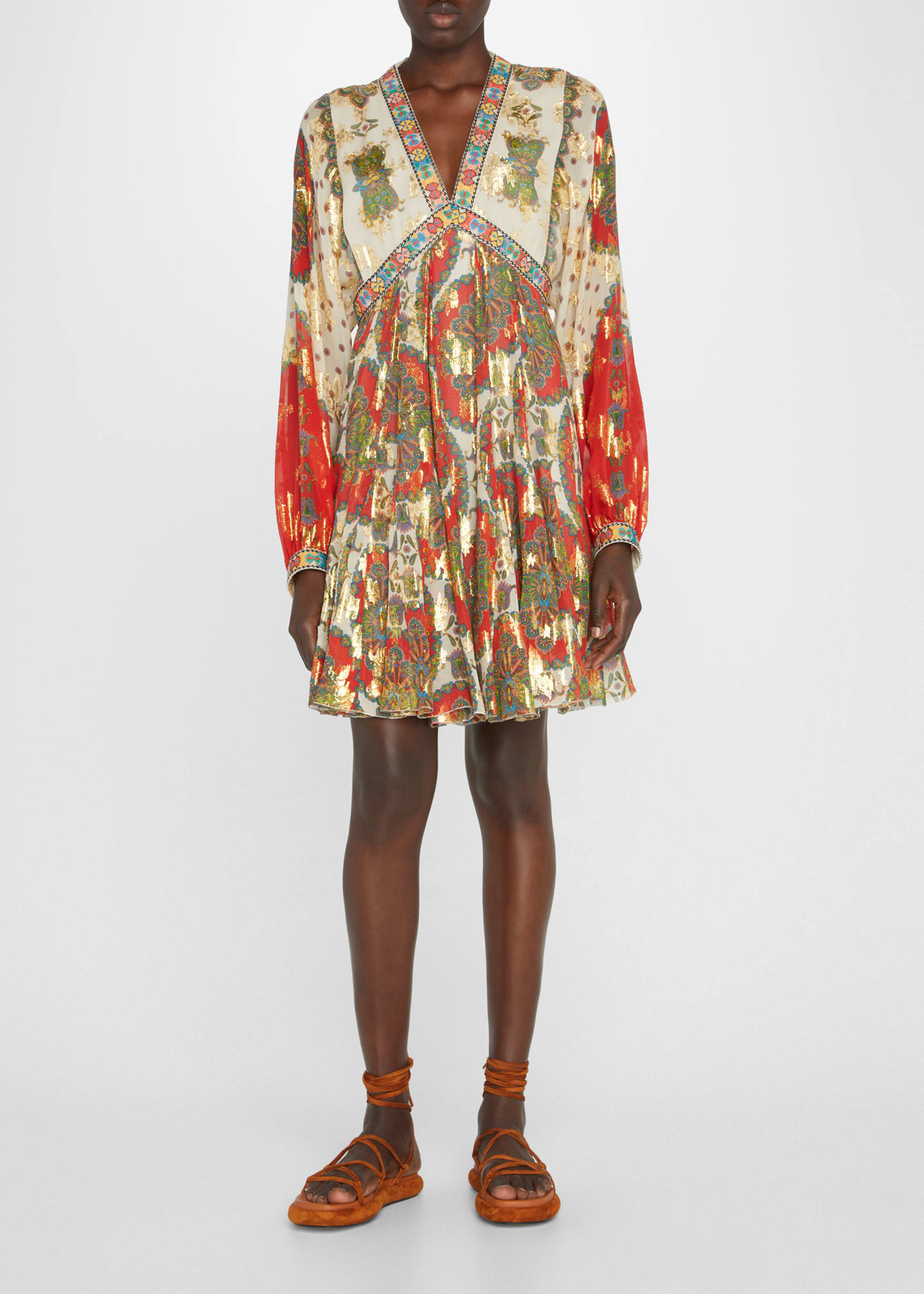 Irima Paisley-Print Metallic Floral Jacquard Dress