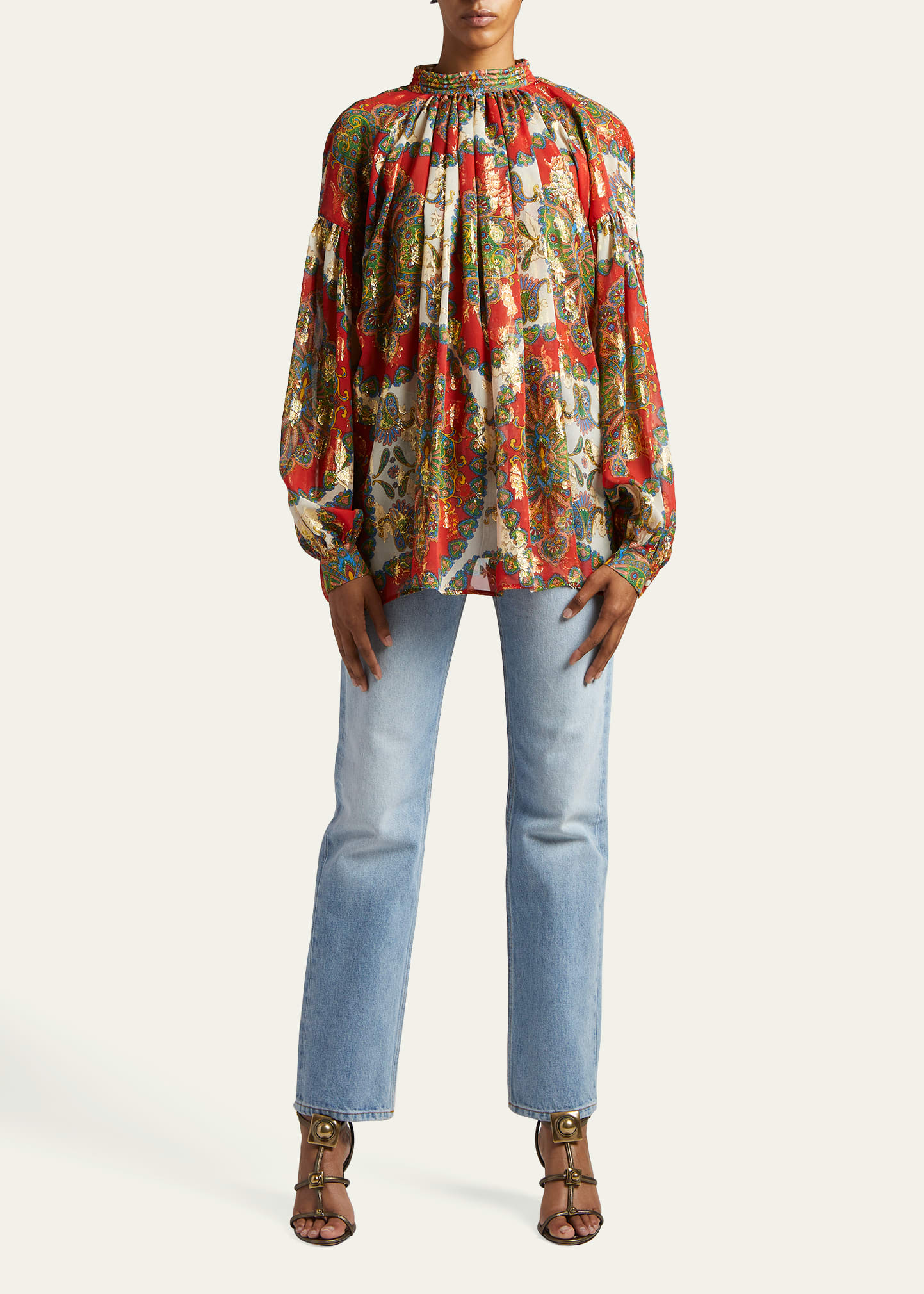 Etro Orion Paisley-print Metallic Floral Jacquard Shirt In Red