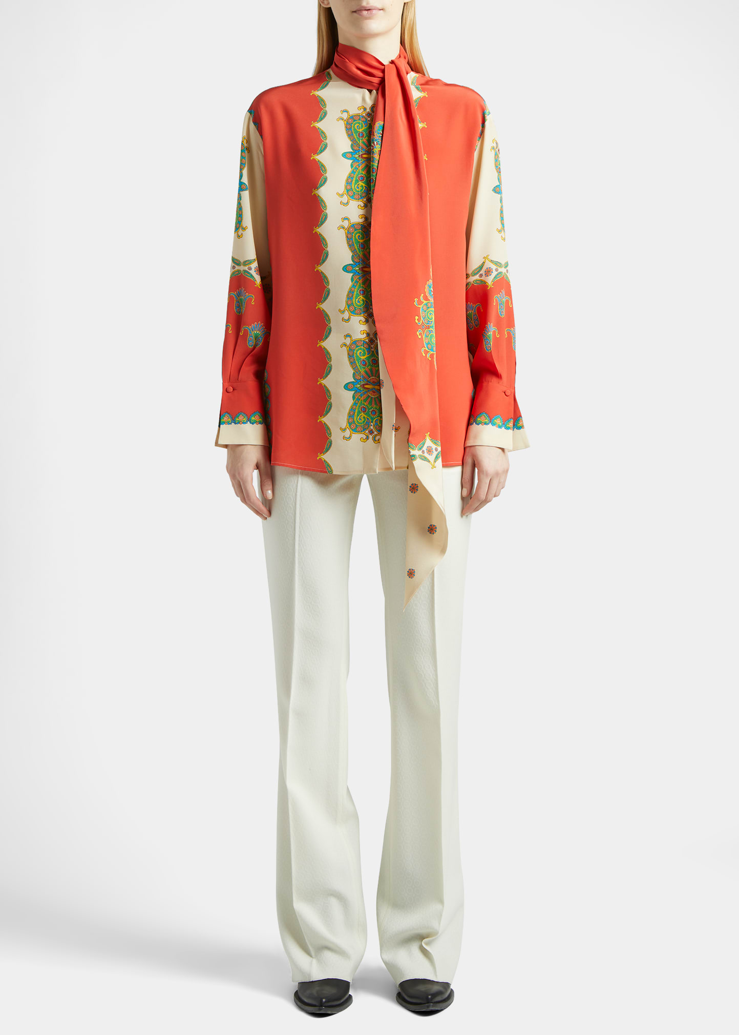 Etro Woman Shirt In Paisley Silk With Lavalliere Collar In Red