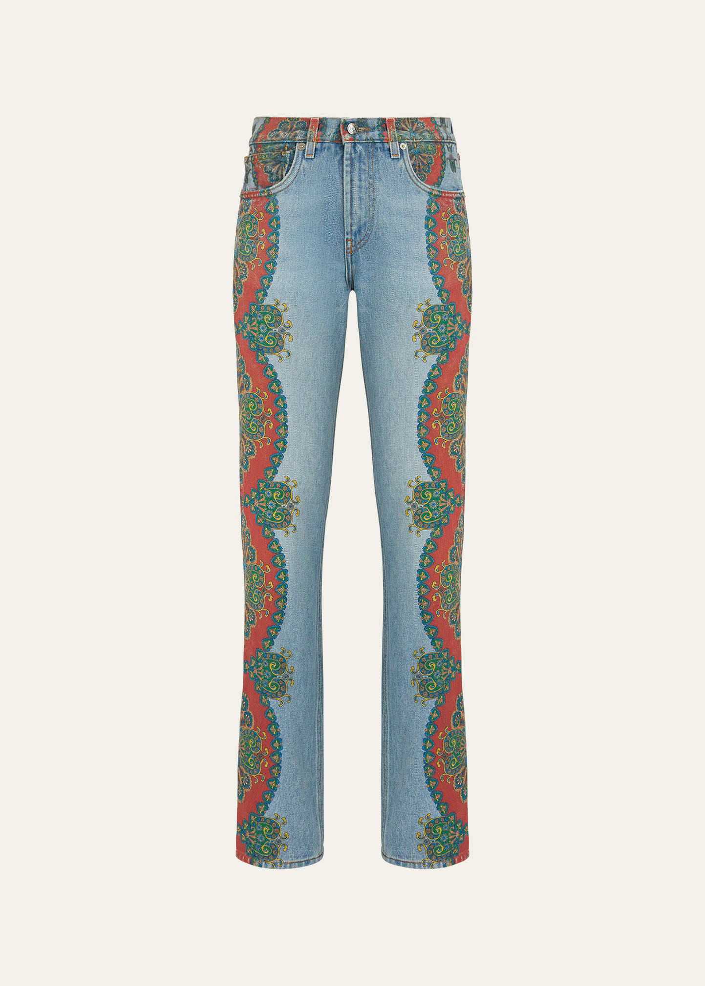 Barbara Paisley-Print Straight-Leg Jeans