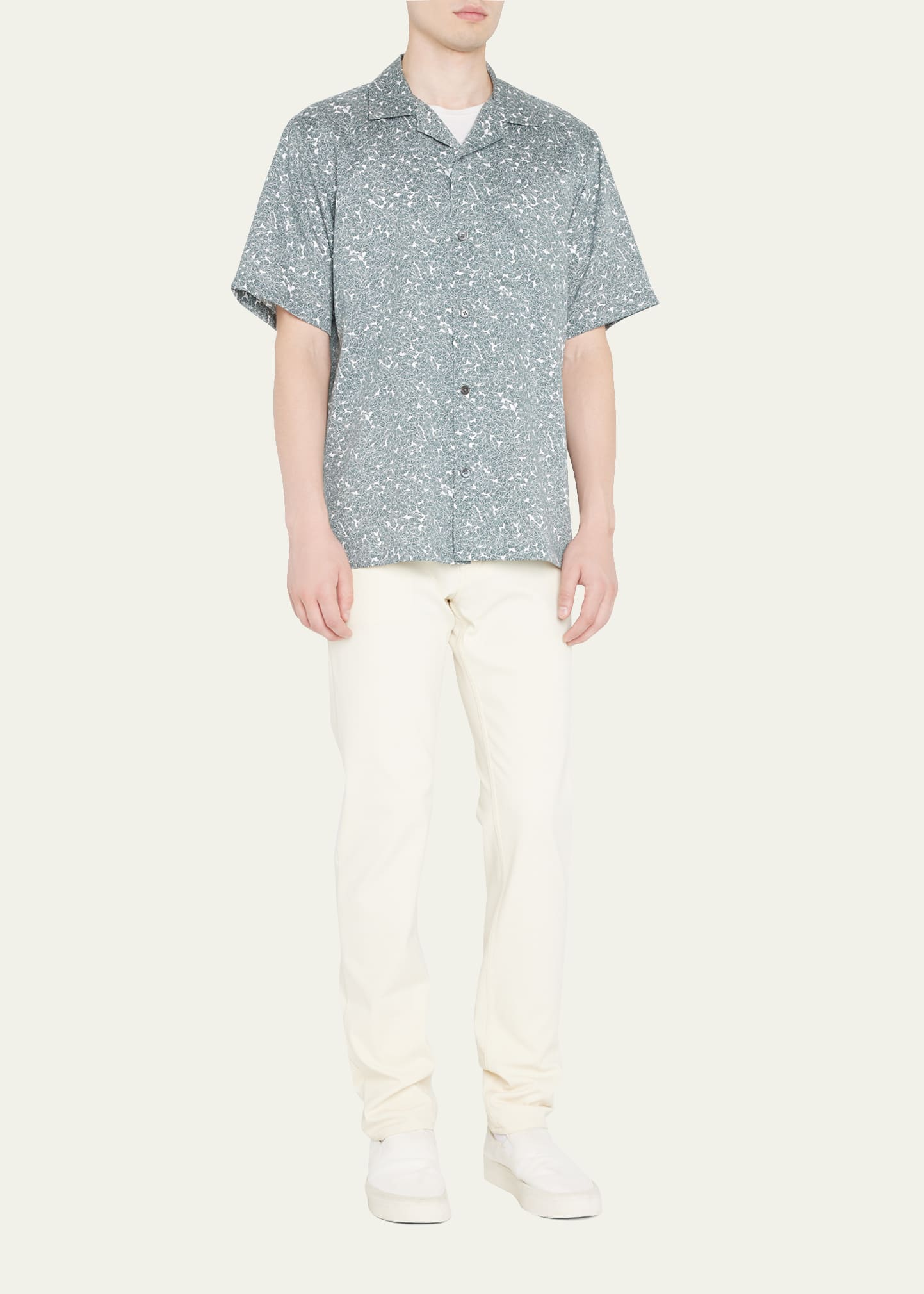 Theory Men's Noll Geo Floral Camp Shirt In Ivorybalsam Green