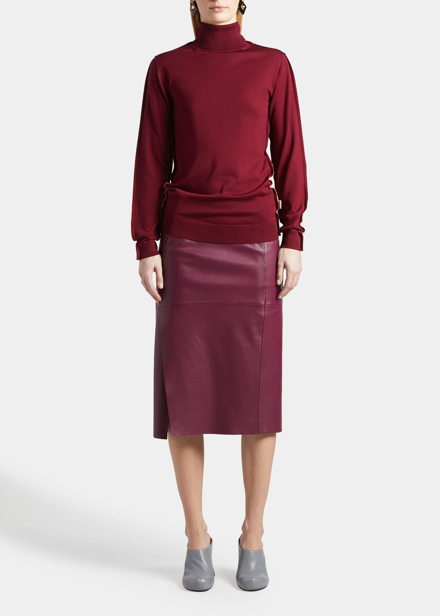 Marni Woman Turtleneck Camel Size 6 Virgin Wool In Rubyred