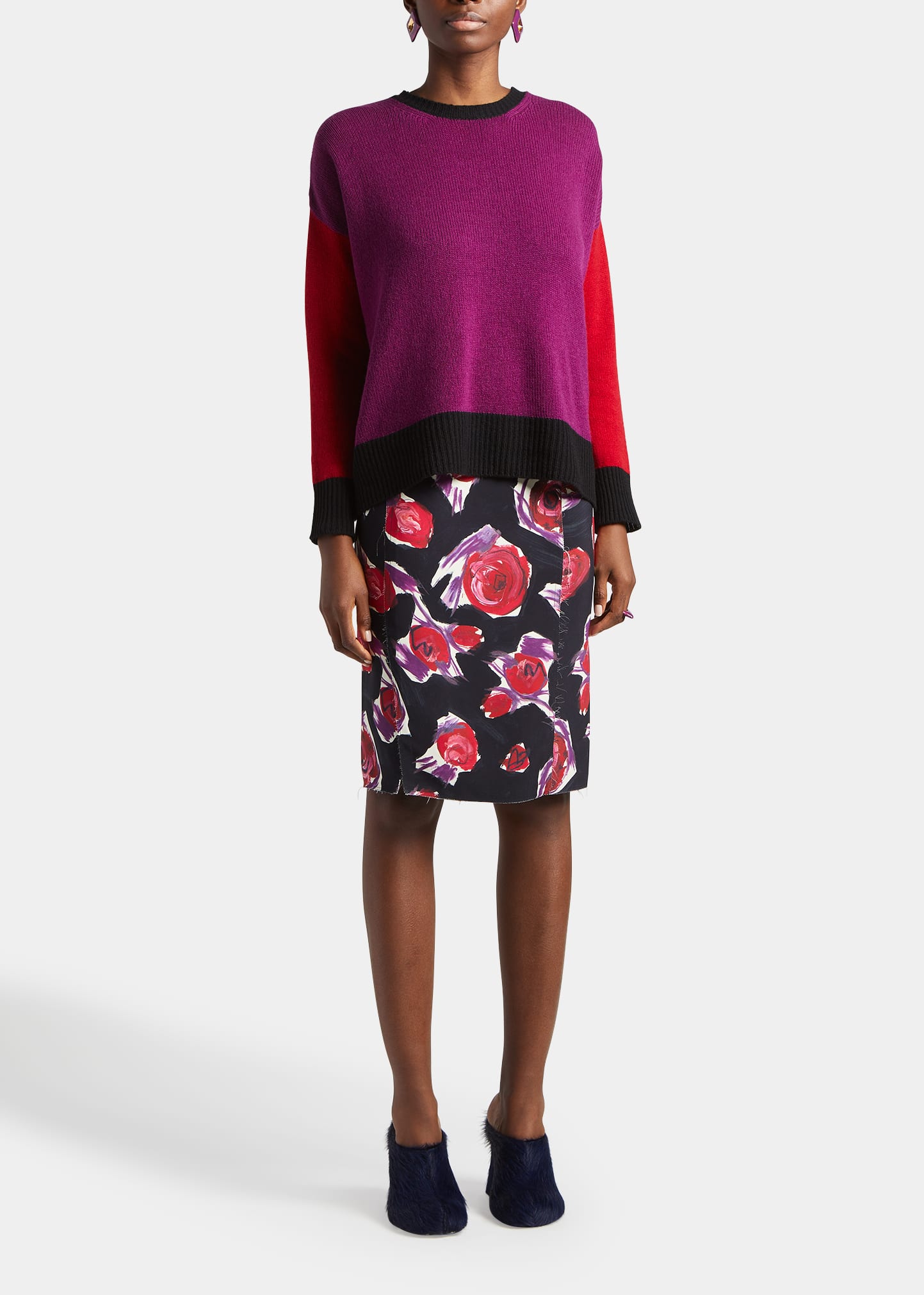Marni Tulip-print Raw-seam Skirt In Black | ModeSens