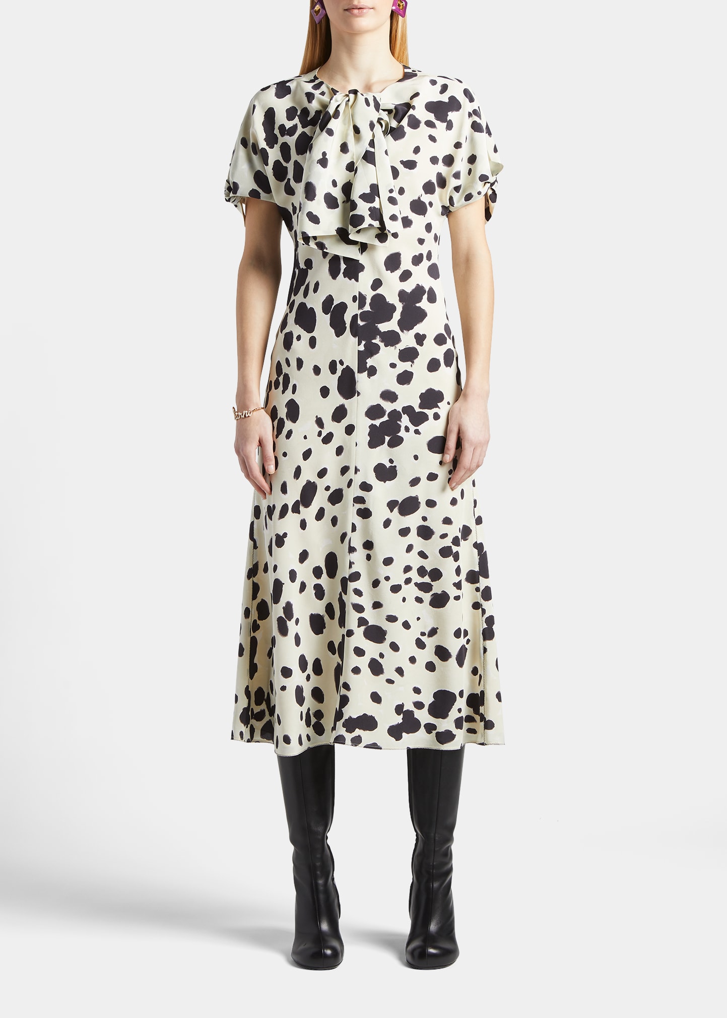 Marni Pussy-bow Printed Silk-crepe Midi Dress In White