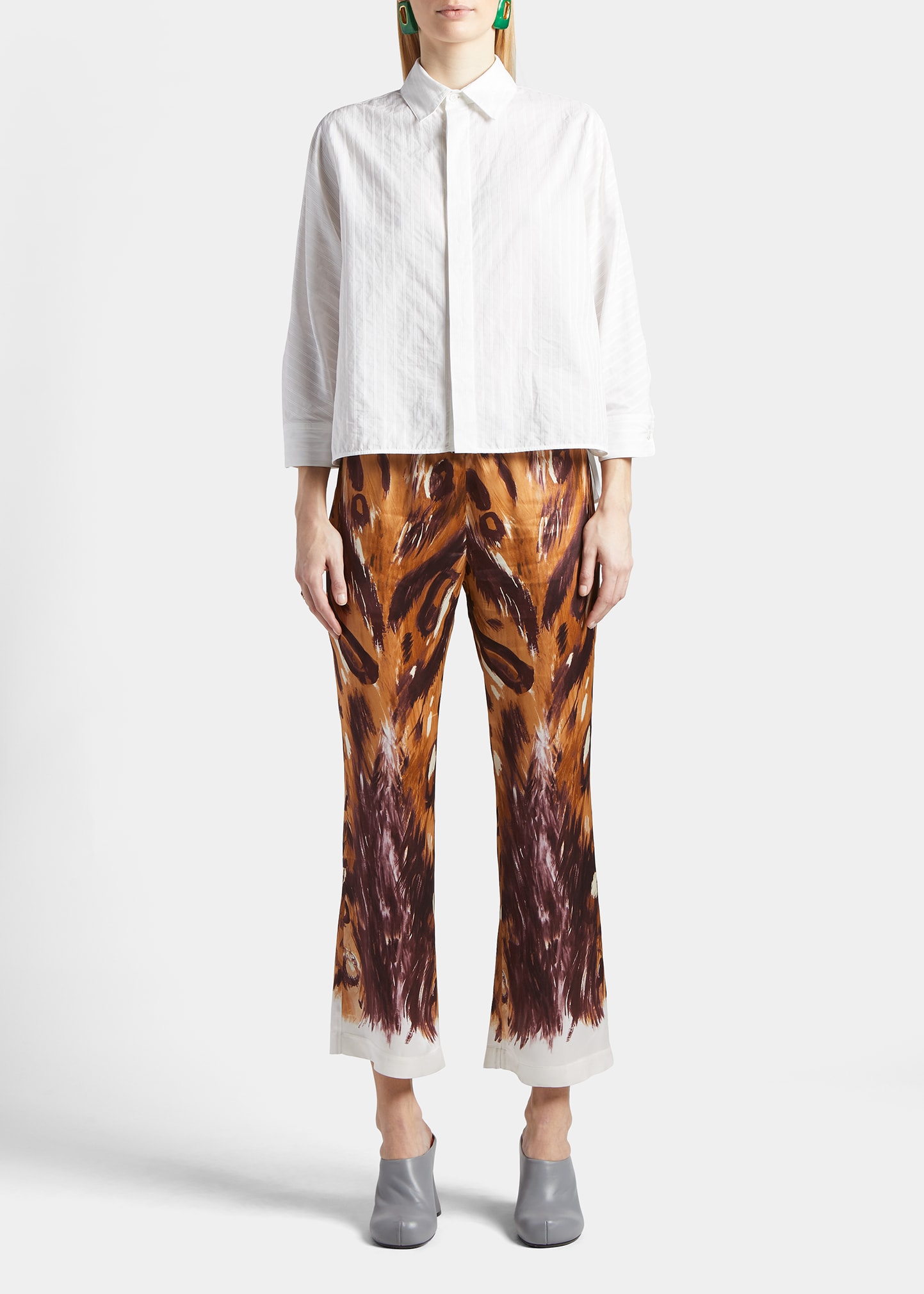 Marni Animal-Print Crop Flared Pajama Pants