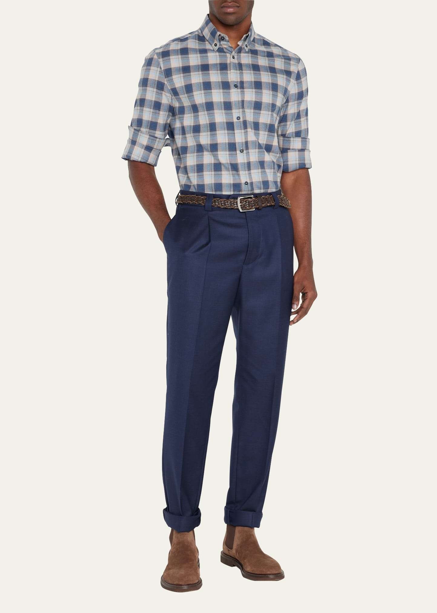 Brunello Cucinelli Men's Loose Fit Flannel Sport Shirt