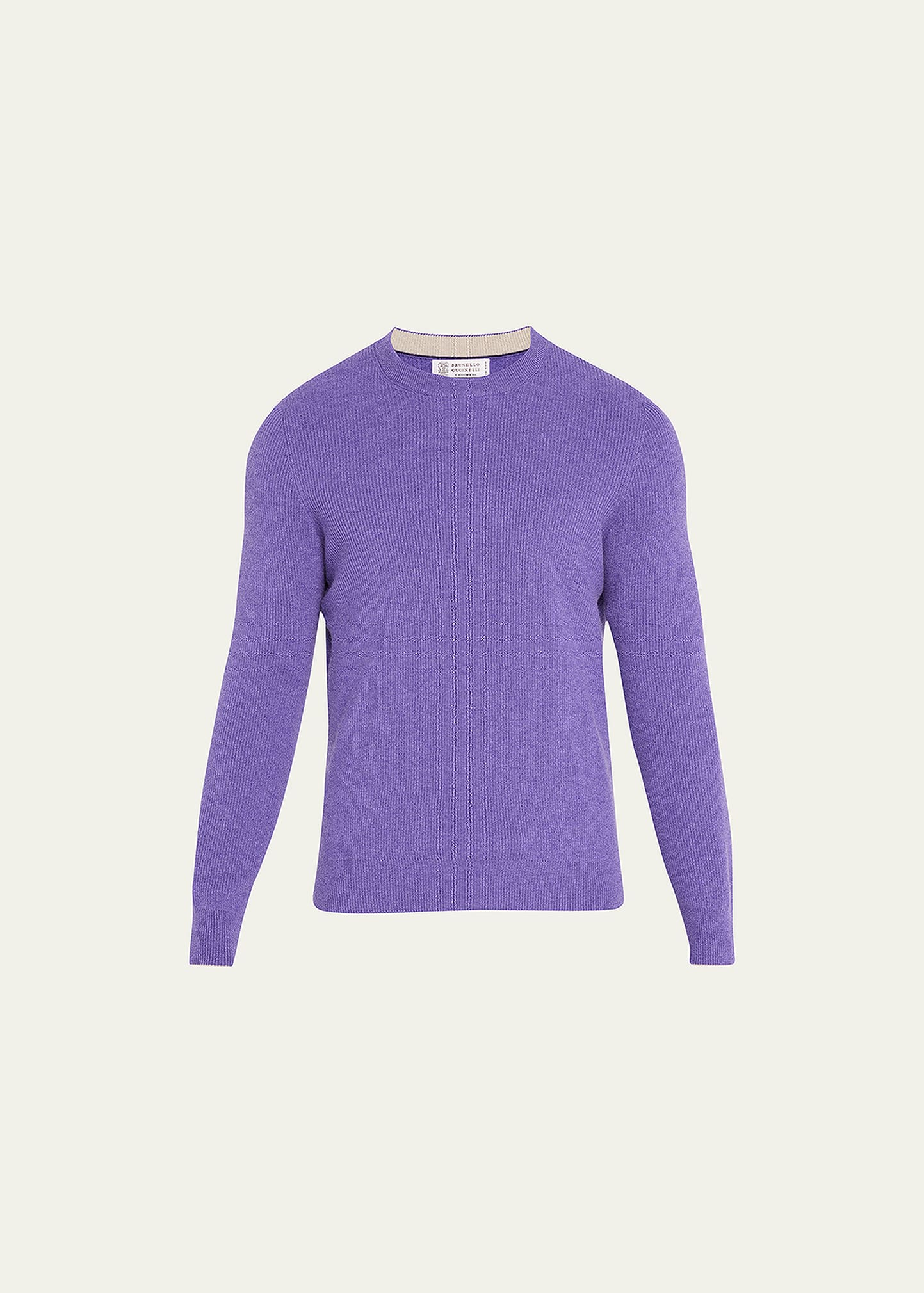 Brunello Cucinelli Men's Cashmere Rib-knit Crewneck Sweater In Violet