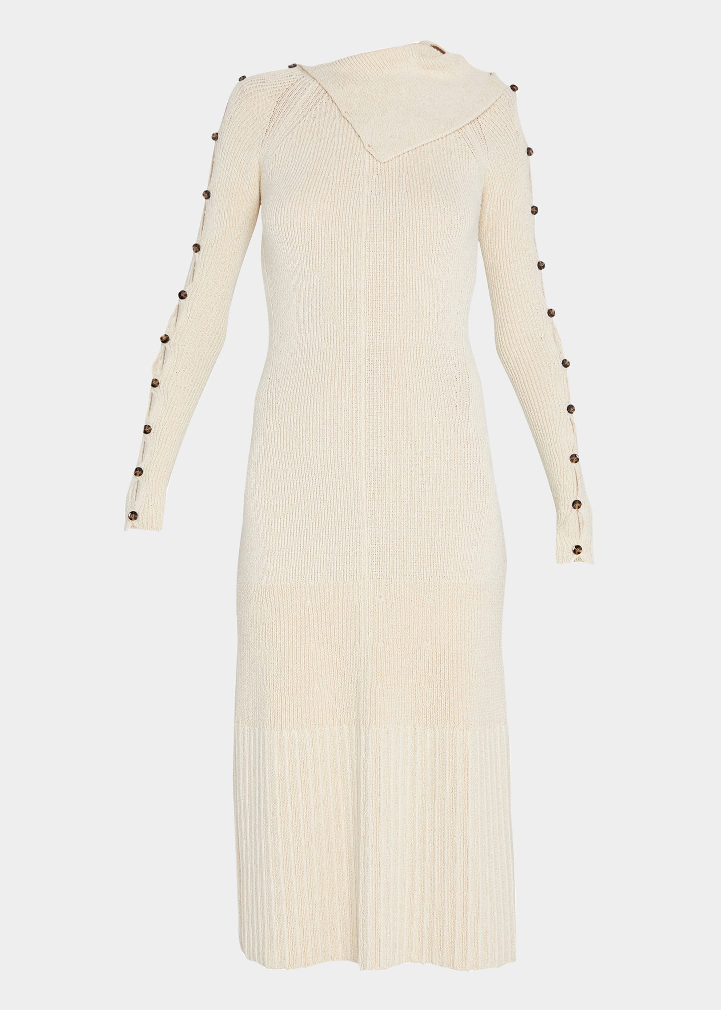 Proenza Schouler Button Keyhole-sleeve Rib Midi Dress In Ecru