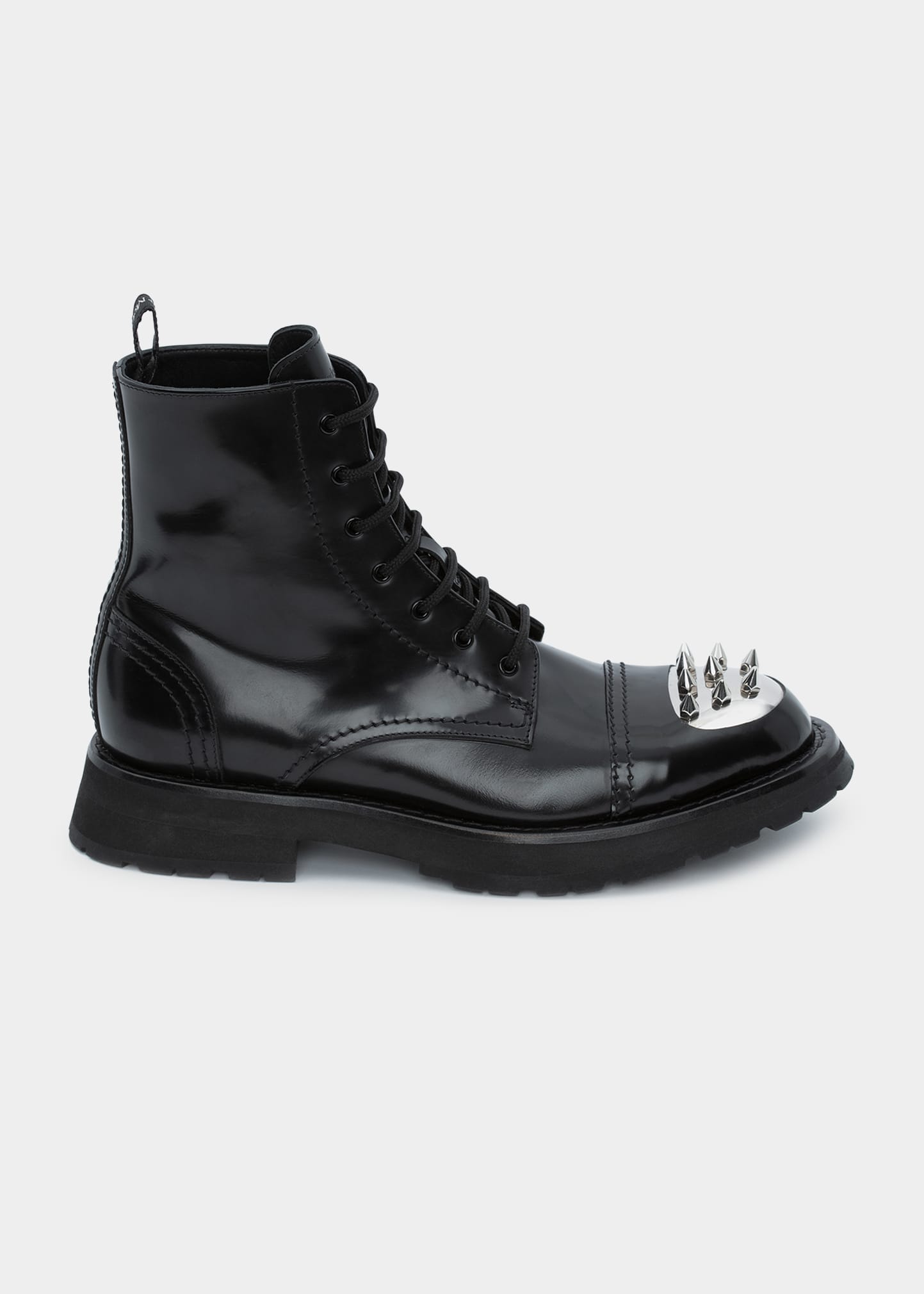 Alexander McQueen Tread Lace-Up Combat Leather Boot Black