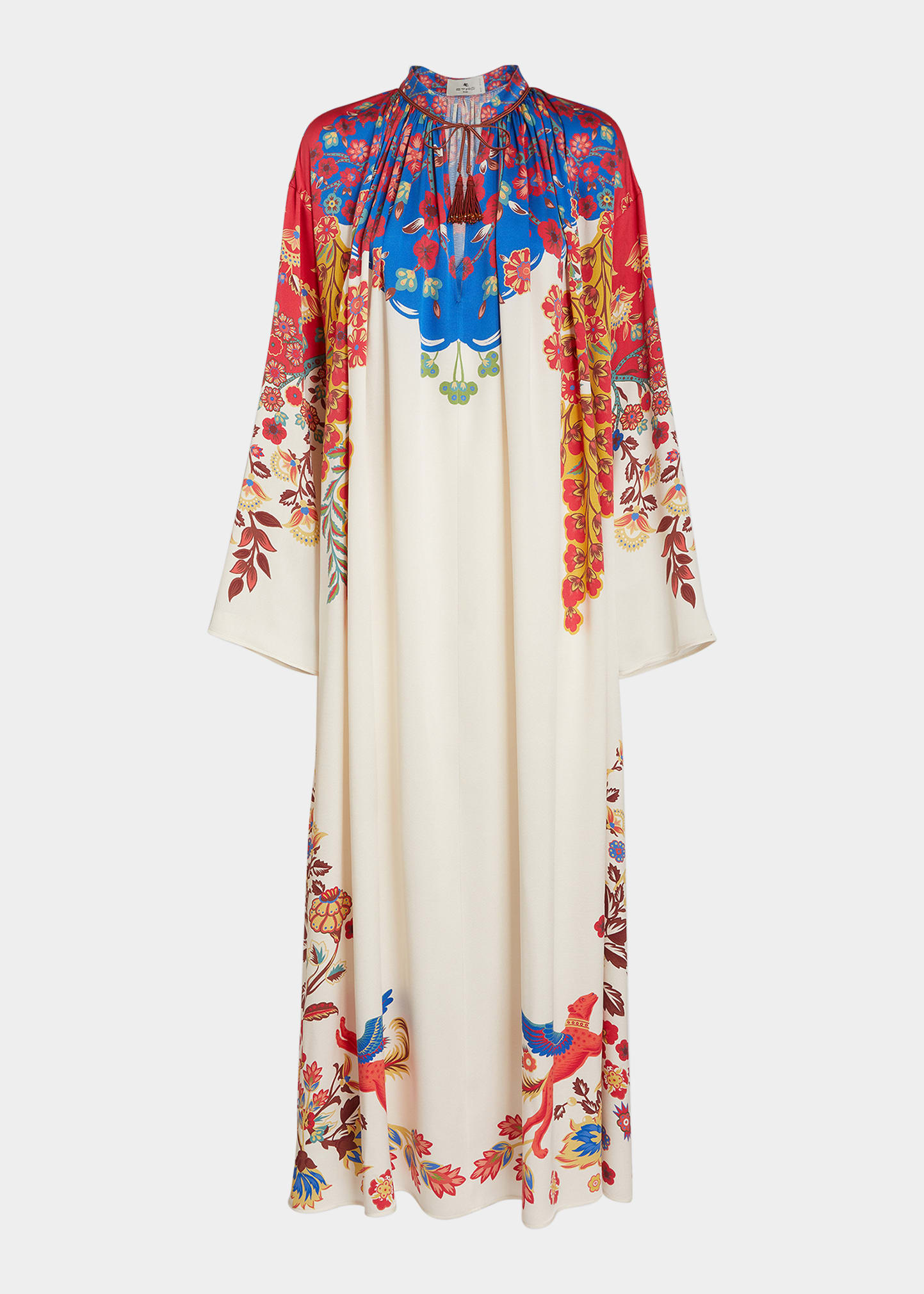 Etro Long Tunic Dress In White Silk With Multicolor Print In White