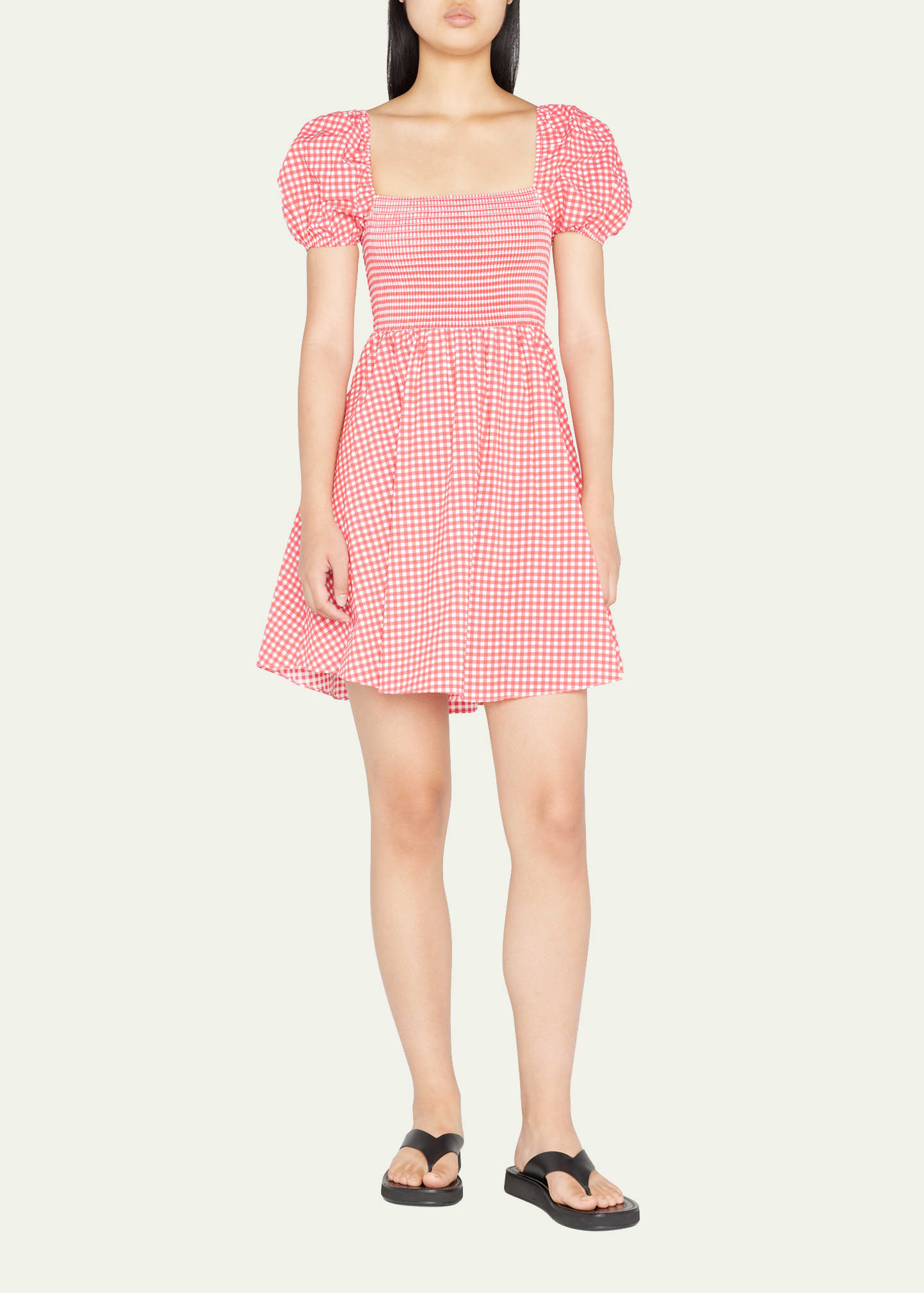 CAROLINE CONSTAS GIANNA PUFF-SLEEVE GINGHAM MINI DRESS