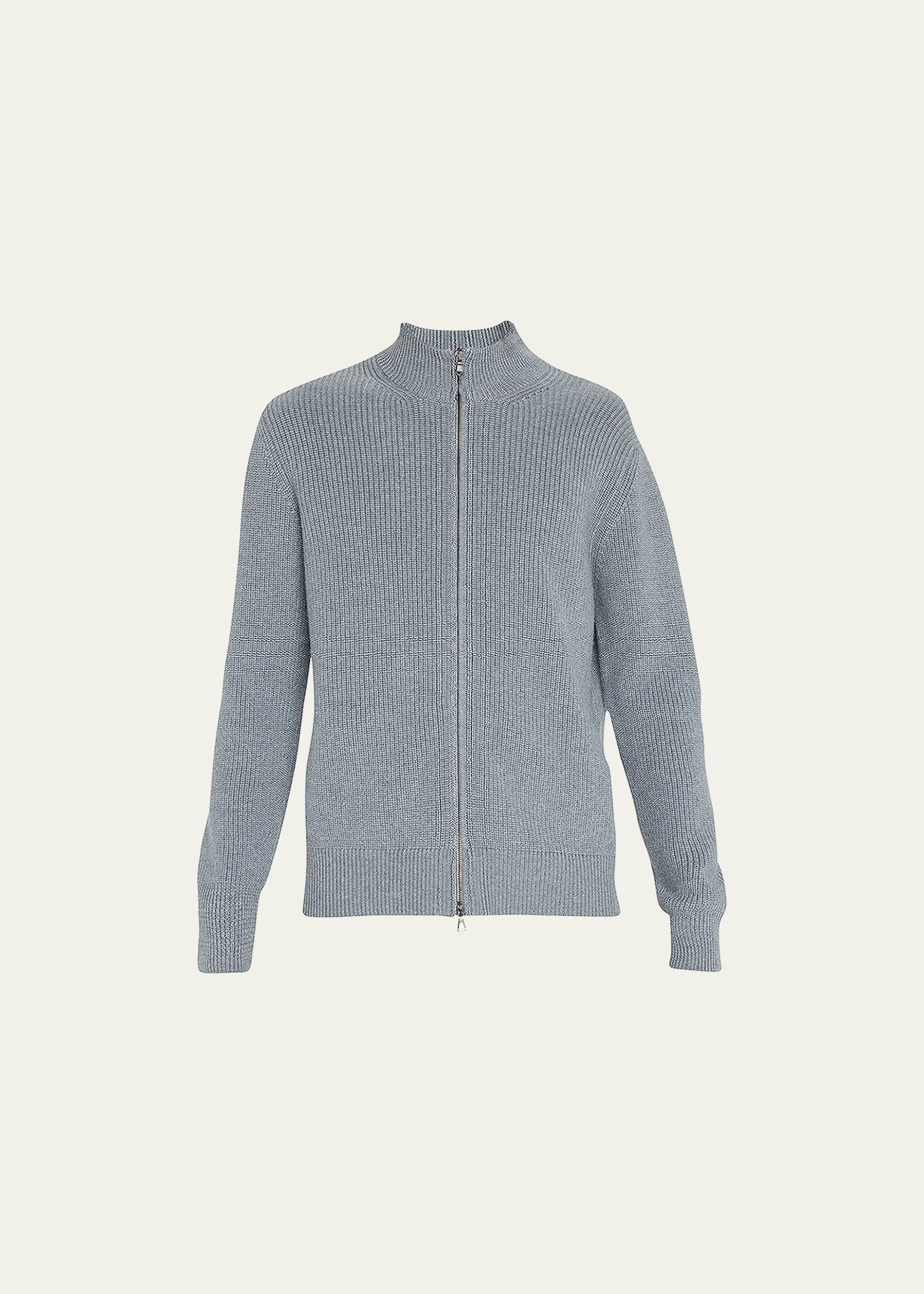 Bergdorf Goodman Men's Mock Neck Rib-knit Zip Jacket In Grey