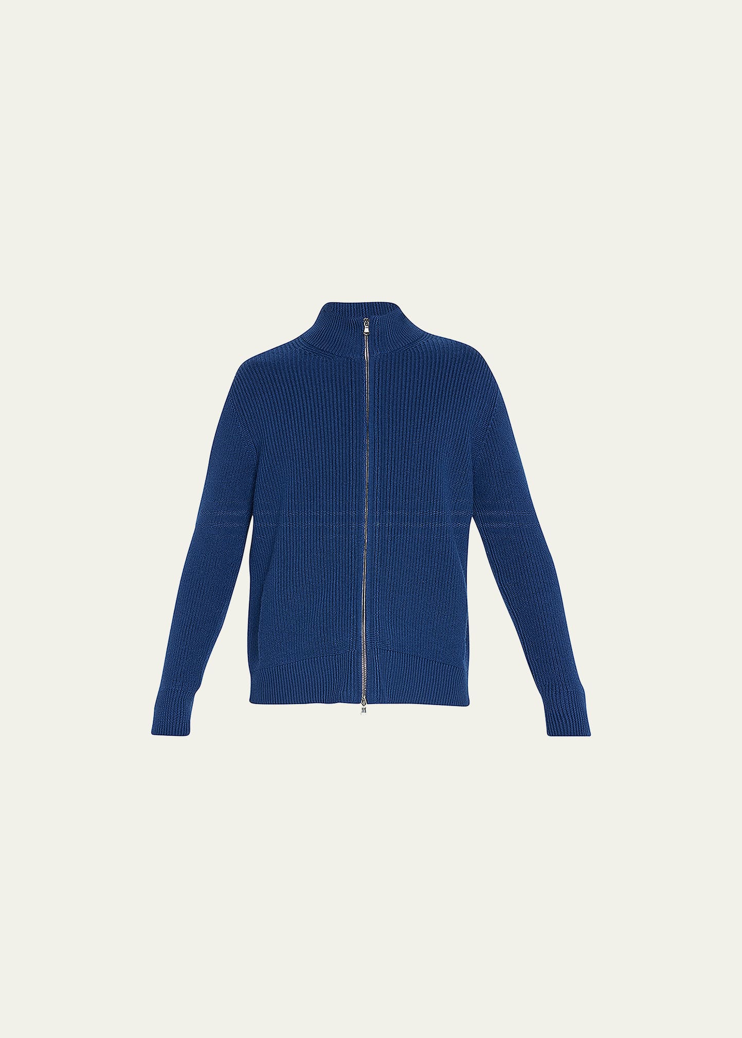 Bergdorf Goodman Men's Mock Neck Rib-knit Zip Jacket In Blue