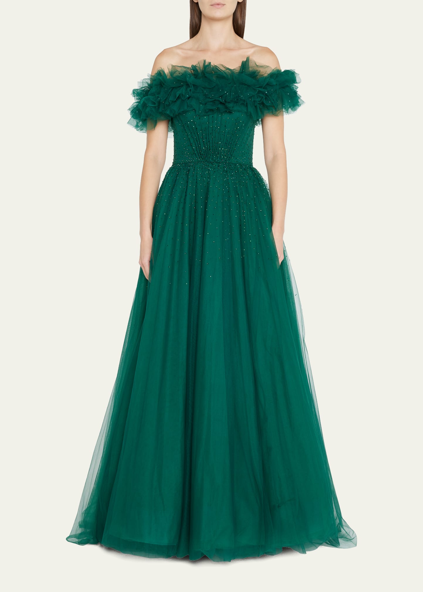 Jenny Packham Wonder Glitter Tulle Gown In Dark Forest 987