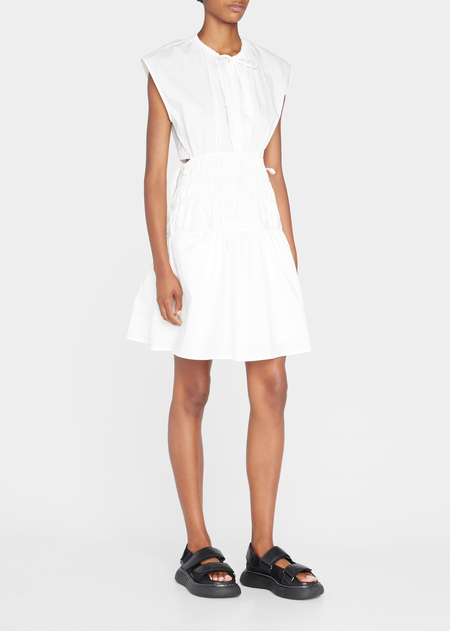 Proenza Schouler White Label Tiered Drawstring Mini Dress In Off White