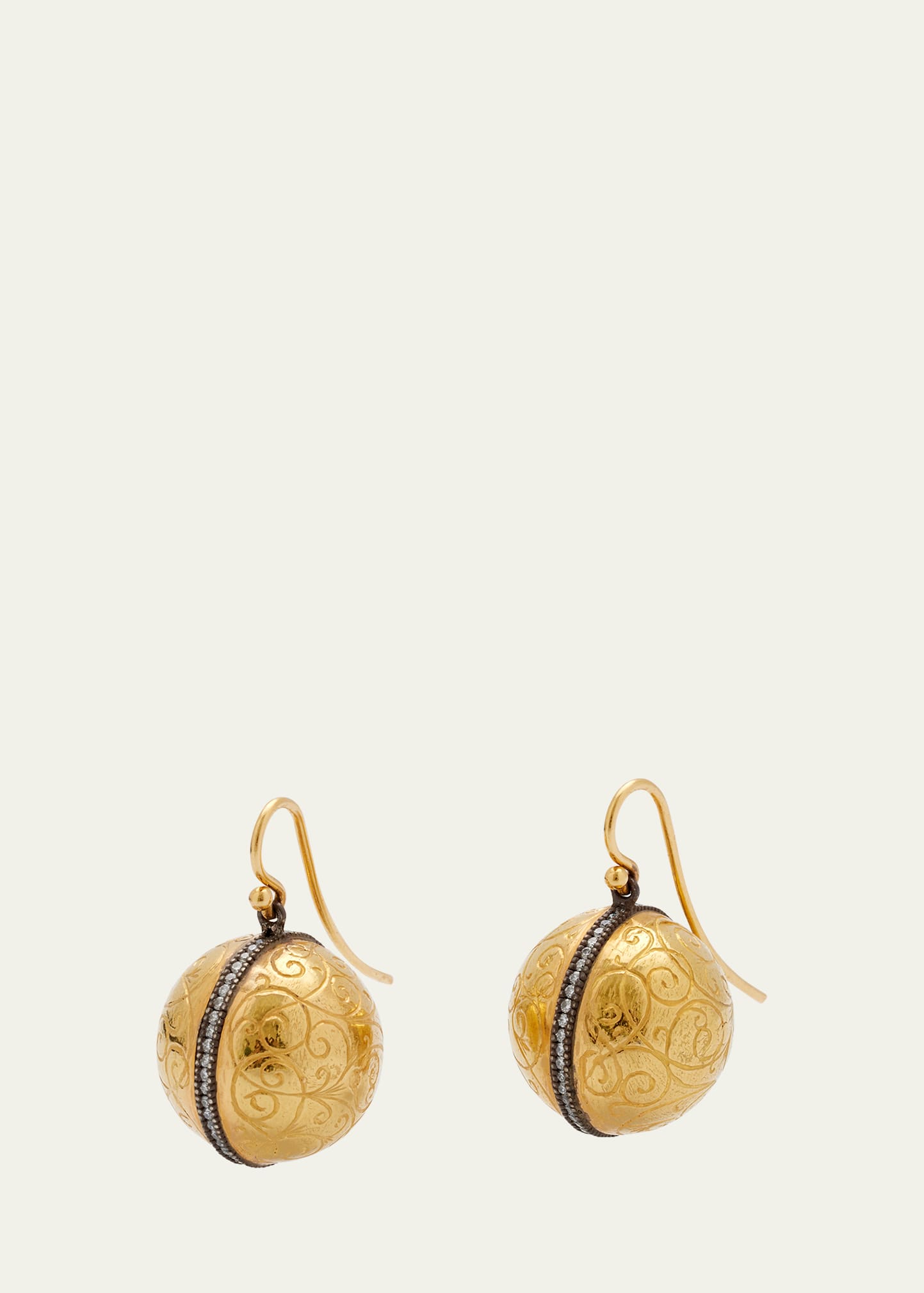 Engraved Ball Earrings with Diamonds