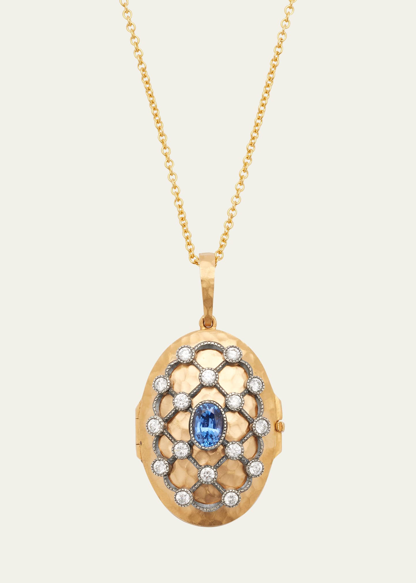 Arman Sarkisyan Lattice Locket Necklace with Blue Sapphire and Diamonds