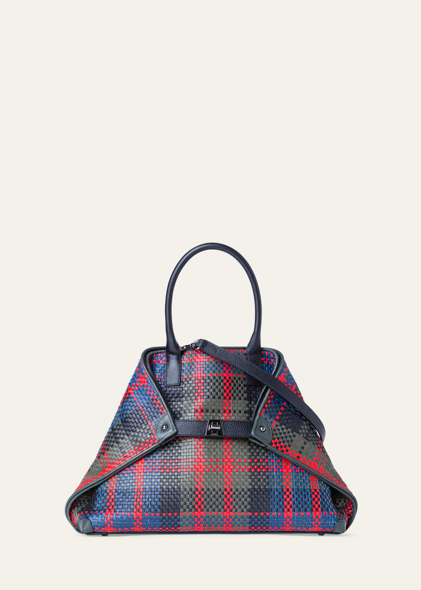 Akris Ai Small Plaid Braided Top-handle Bag In 597 Bottle Pacifi