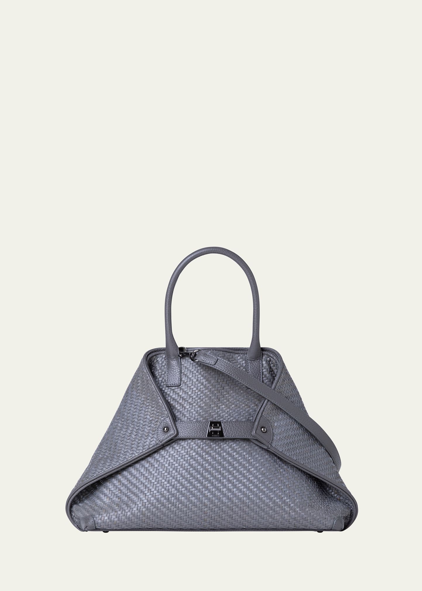 Akris Ai Small Plaid Braided Top-handle Bag In 090 Grey Stone