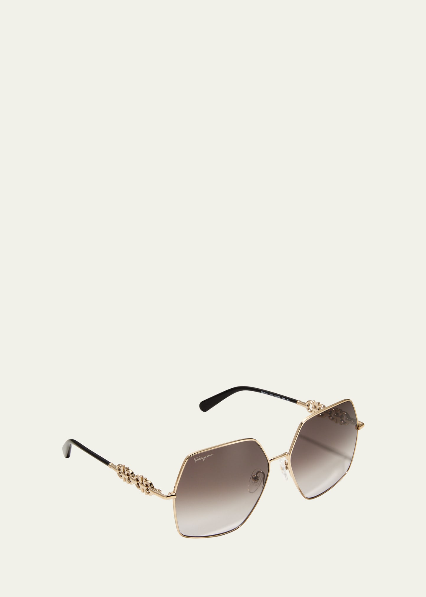 Ferragamo Gancini Chain Square Metal Sunglasses In Gold/black