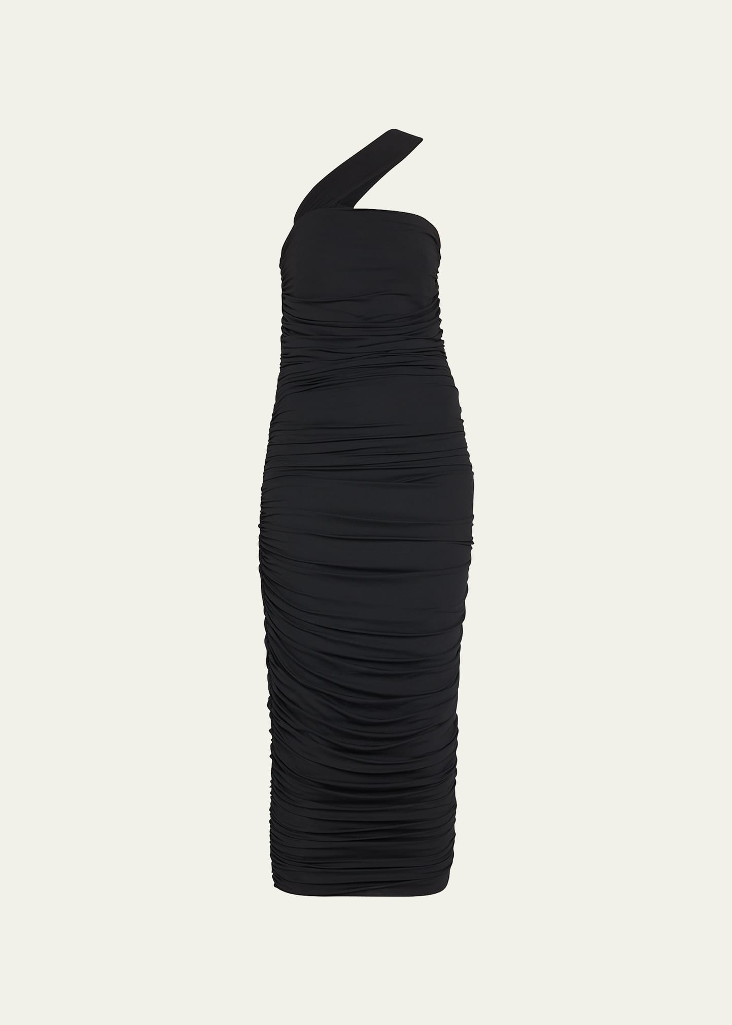 Michael Kors One-shoulder Ruched Stretch-crepe Midi Dress In Black