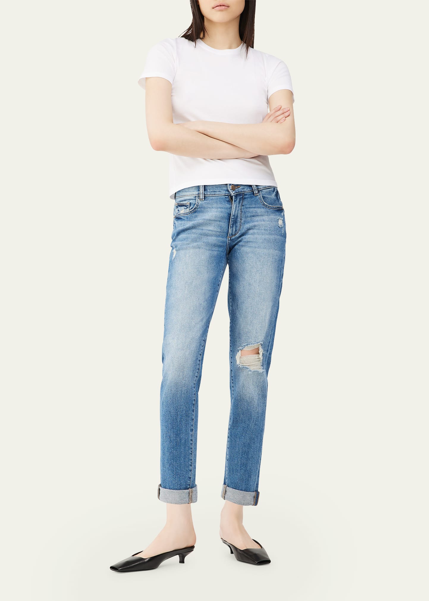 Riley Distressed Boyfriend Straight Ankle Jeans