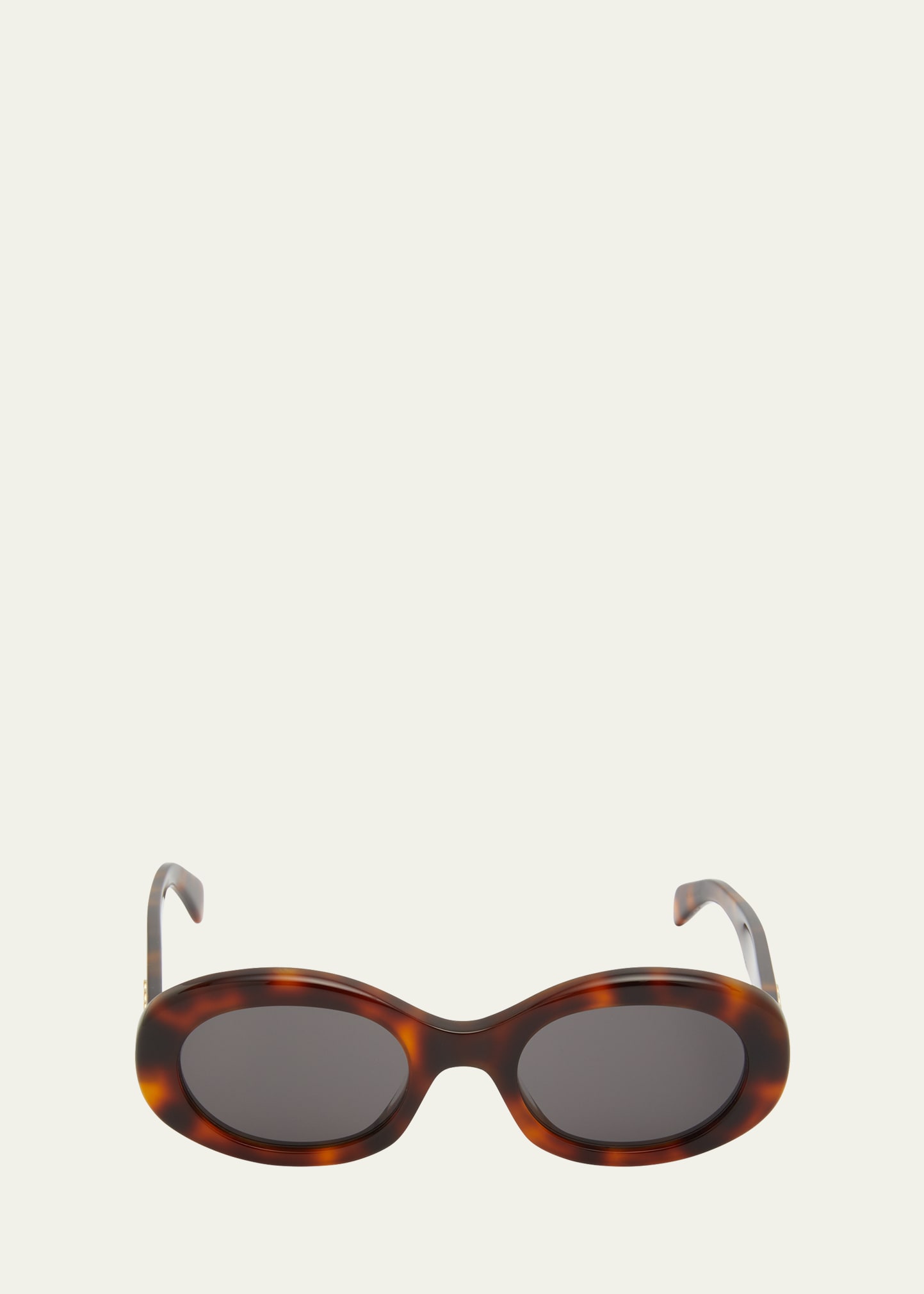 Shop Celine Triomphe Logo Oval Acetate Sunglasses In Havana/smoke