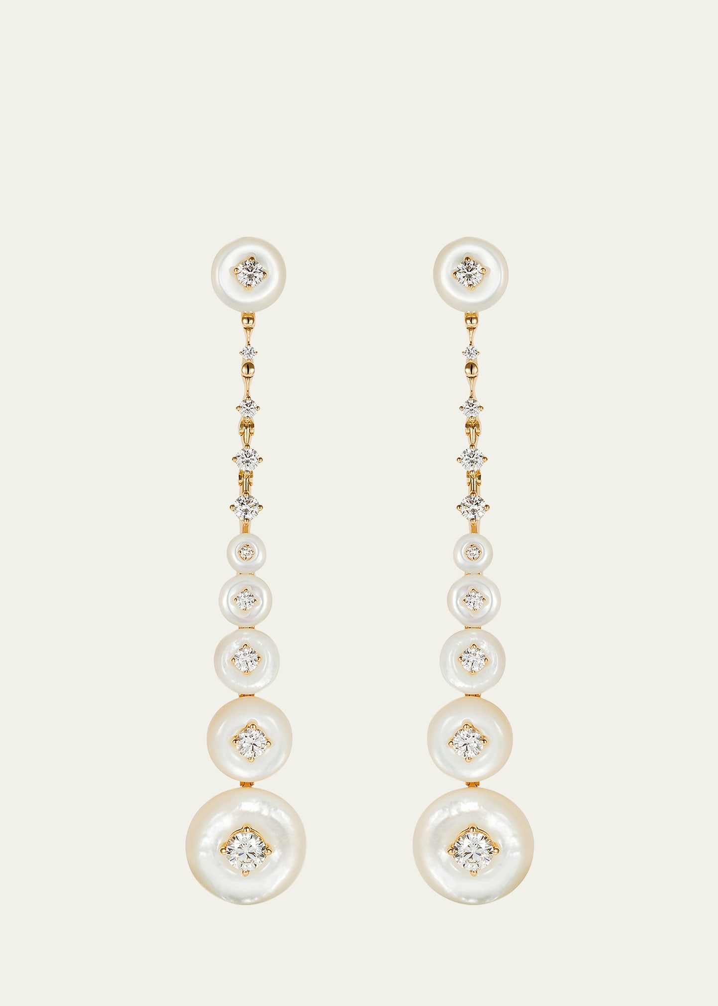 Fernando Jorge Surrounding Long Earrings In Yellow Gold, Diamonds And Mother-of-pearl