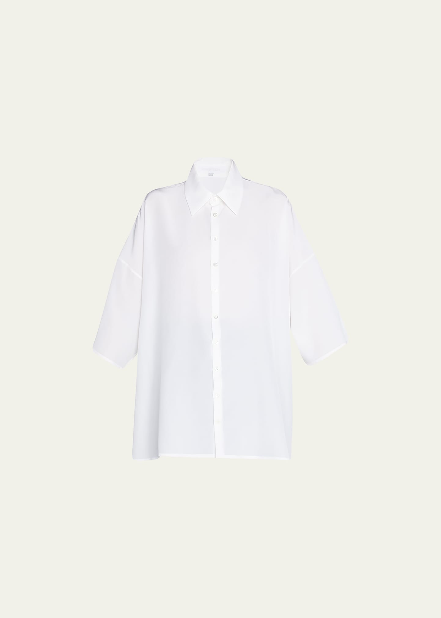 Eskandar Wide A-line Sloped-shoulder Silk Shirt With Collar (long Length) In White