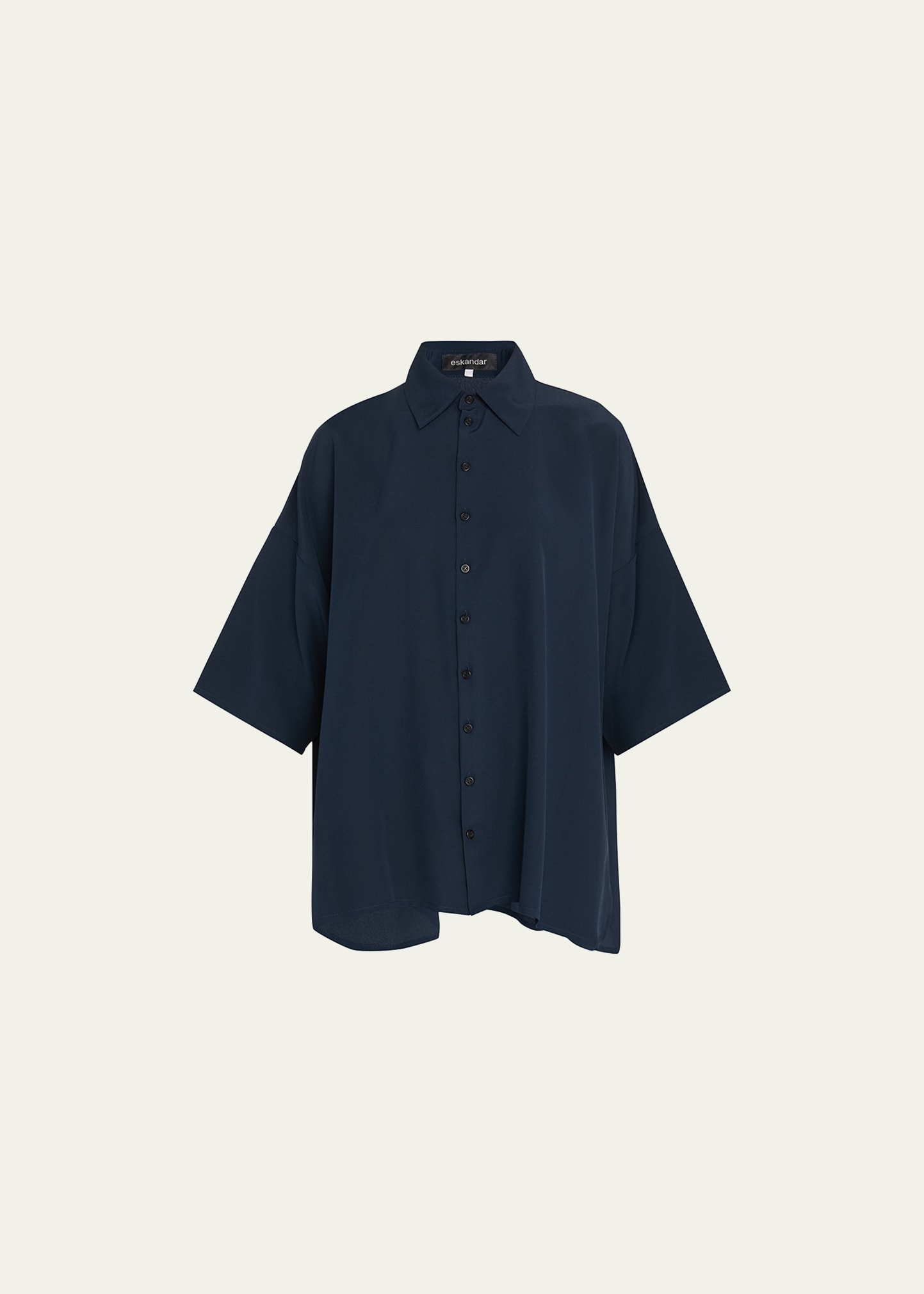 ESKANDAR WIDE A-LINE SLOPED-SHOULDER SILK SHIRT WITH COLLAR (LONG LENGTH)