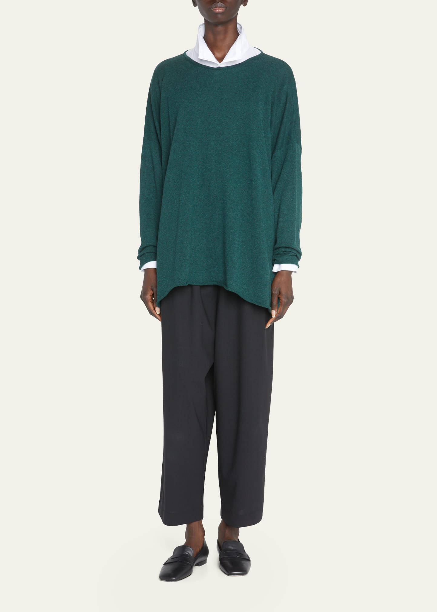 Shop Eskandar A-line Cashmere Bateau-neck Sweater (long Length) In Richgreen