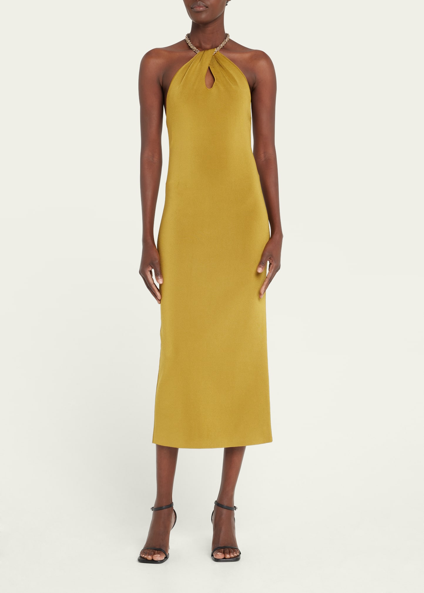 Galvan Cleopatra Chain Necklace Halter Midi Dress In 314 Olive