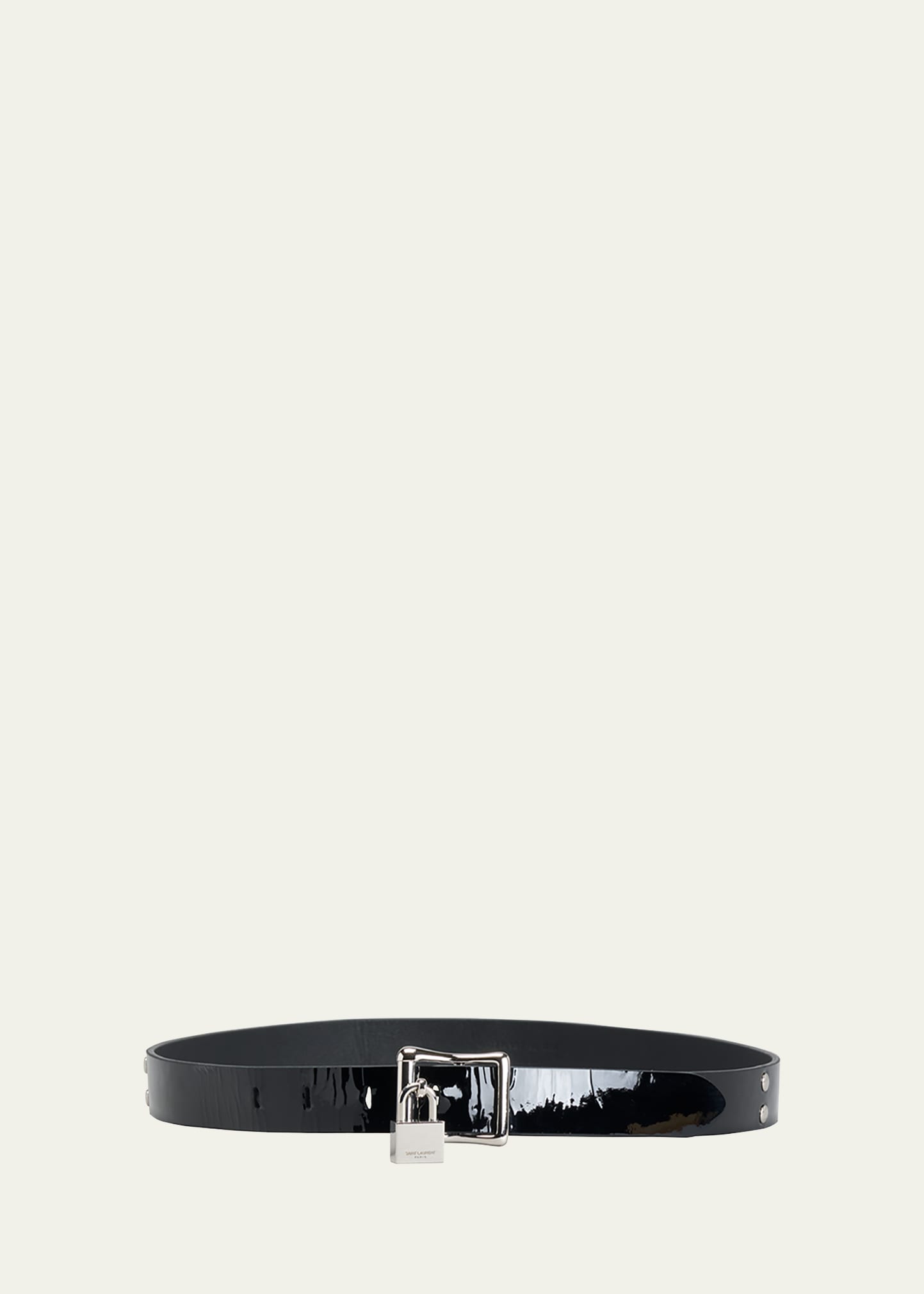 Shop Saint Laurent Ysl Padlock Patent Leather Belt In Nero