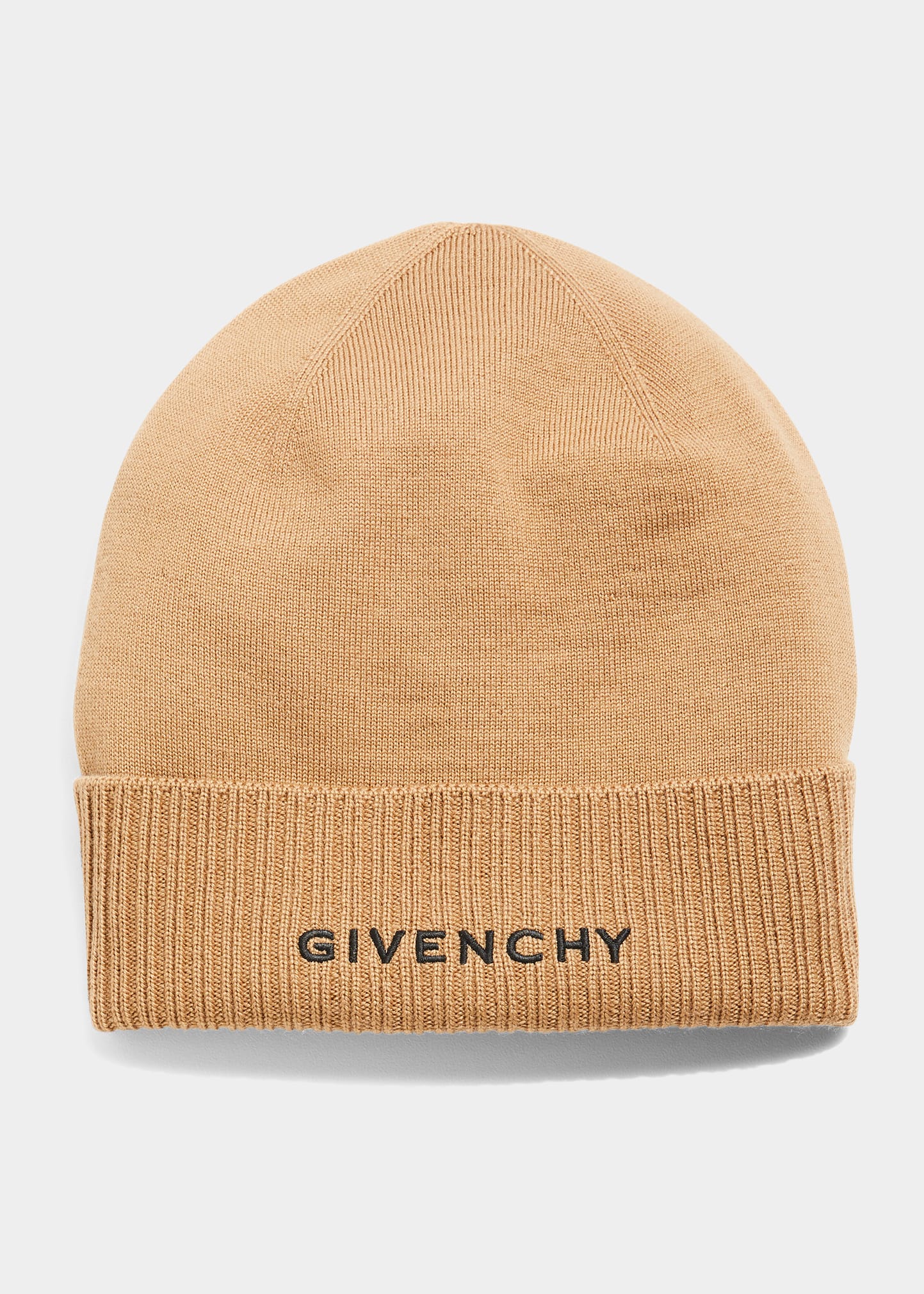 Givenchy Men's Embroidered Logo Wool Beanie Hat In Camel