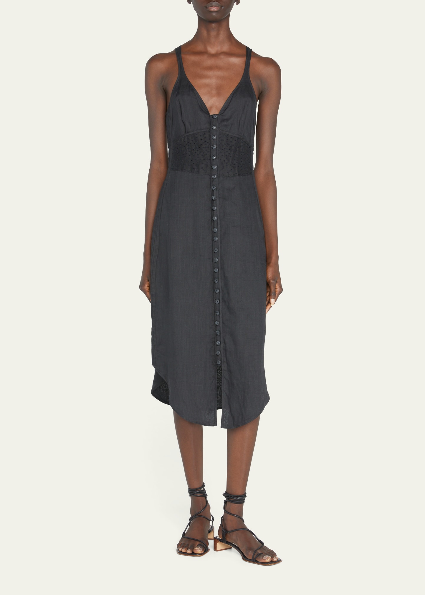Rag & Bone Criseli Linen Button-front Midi Dress In Black