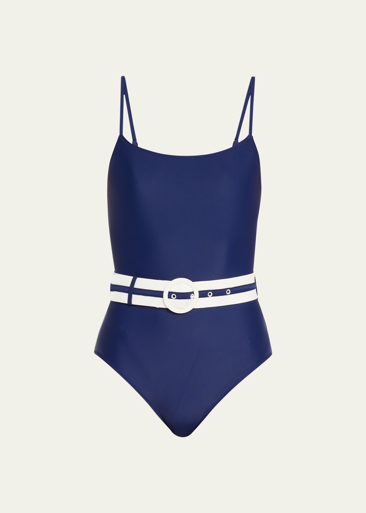 Solid & Striped The Nina Belted One-piece Swimsuit In Blu Scuro Matte