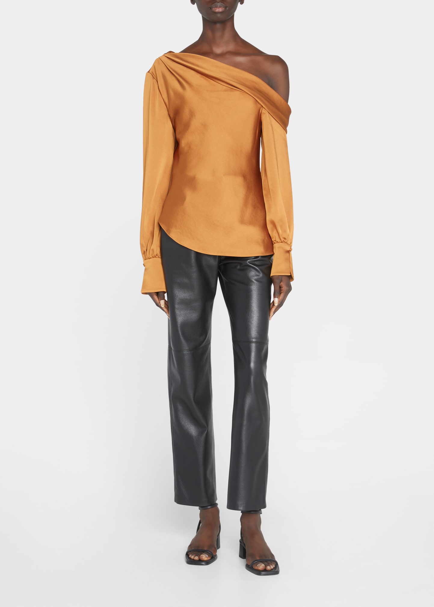 Simkhai Alice Bronze One-shoulder Satin Top In Copper