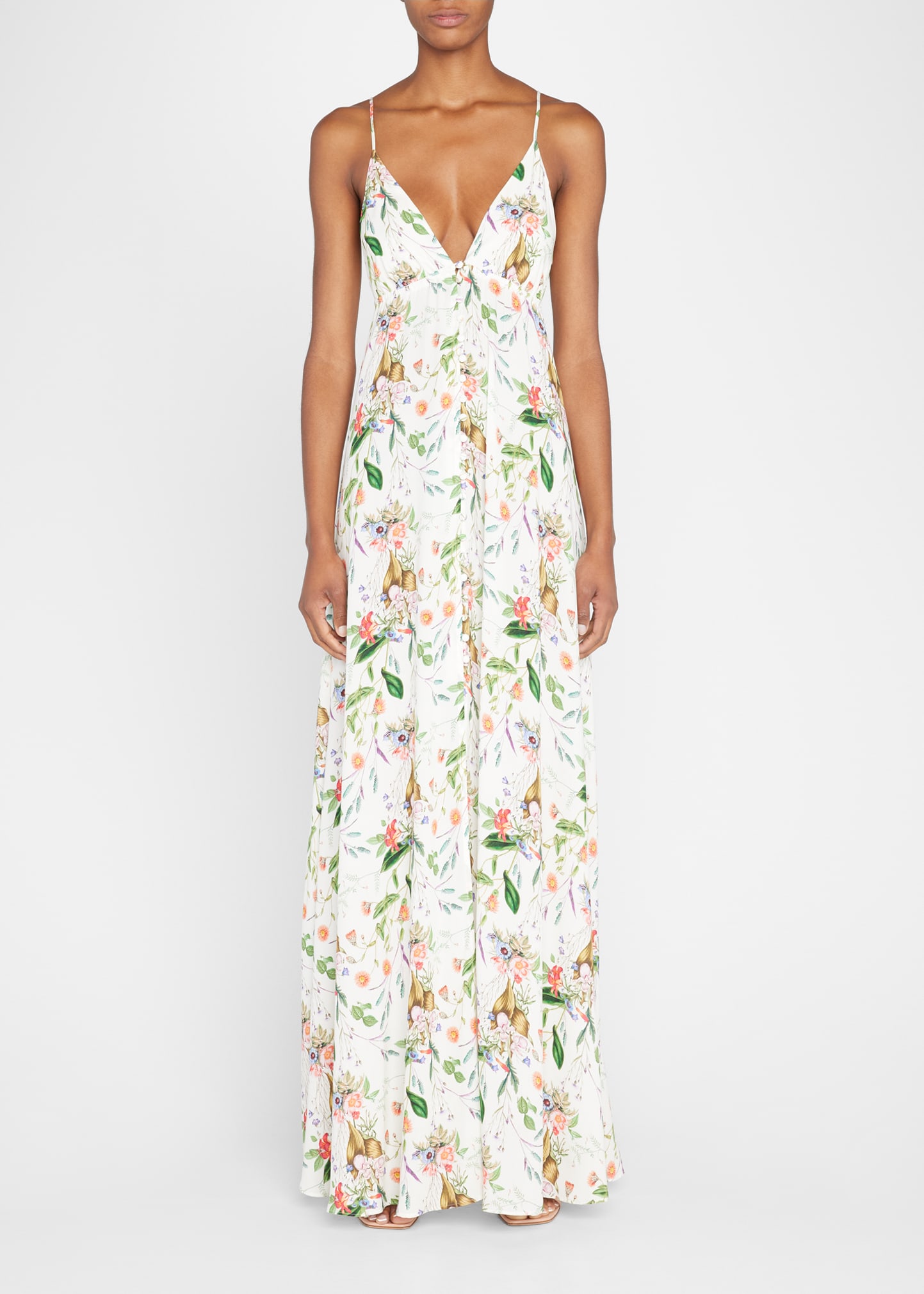 L'Agence Stefani Botanical Button-Front Maxi Dress